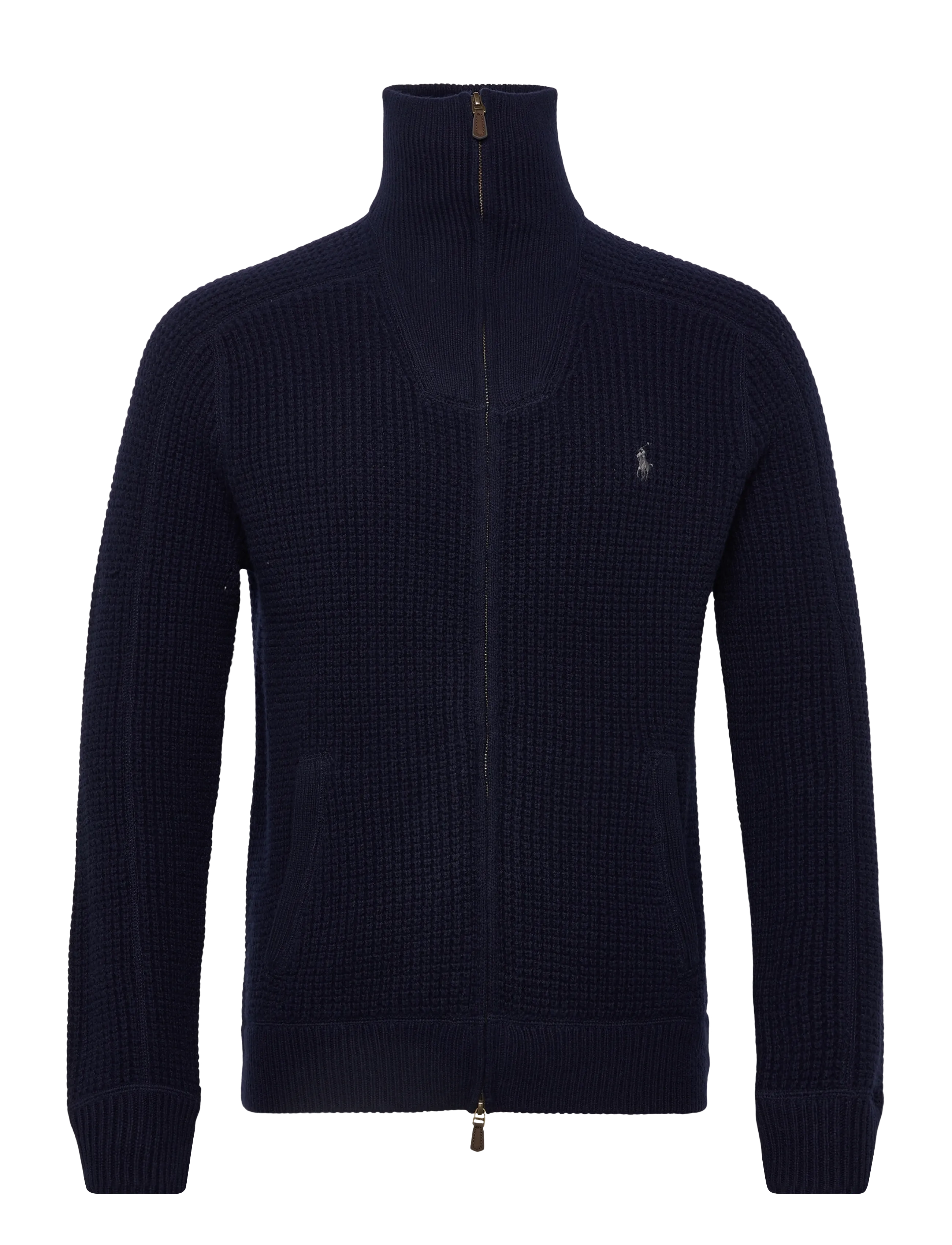 Polo Ralph Lauren - Waffle-Knit Wool-Cotton Full-Zip Sweater - half zip-trøjer - hunter navy - 3