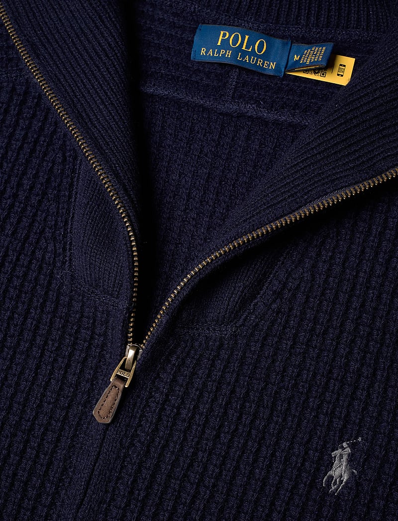 Polo Ralph Lauren - Waffle-Knit Wool-Cotton Full-Zip Sweater - half zip-trøjer - hunter navy - 3