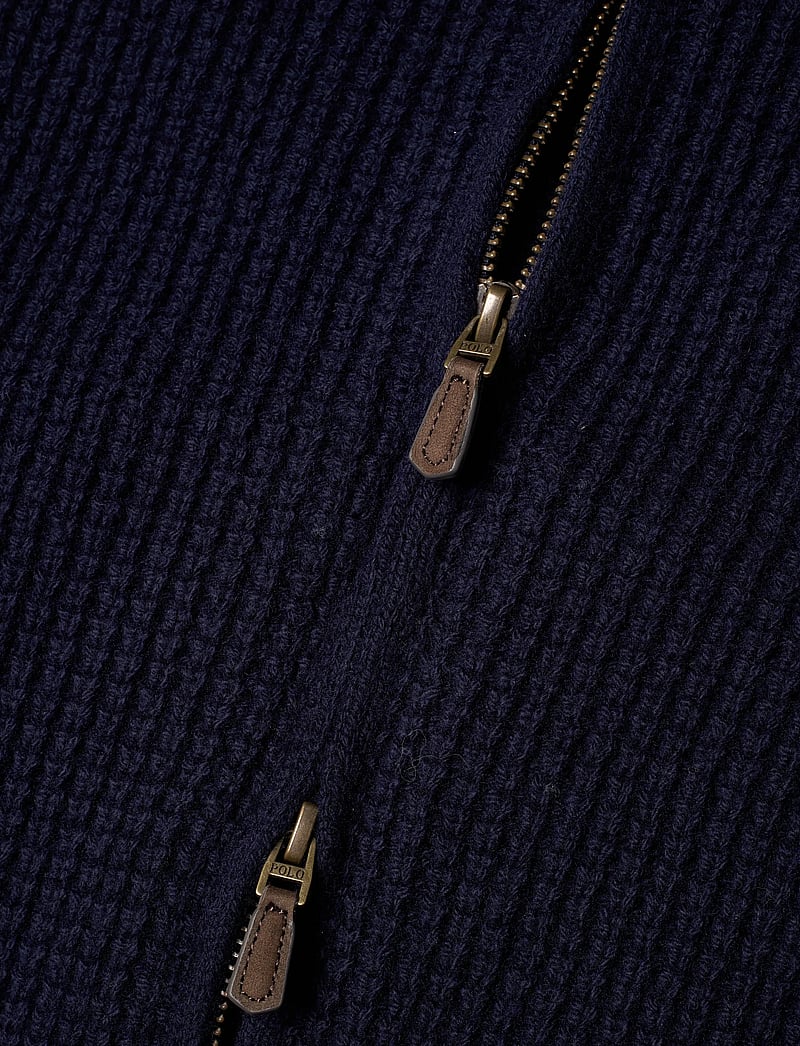 Polo Ralph Lauren - Waffle-Knit Wool-Cotton Full-Zip Sweater - half zip-trøjer - hunter navy - 5