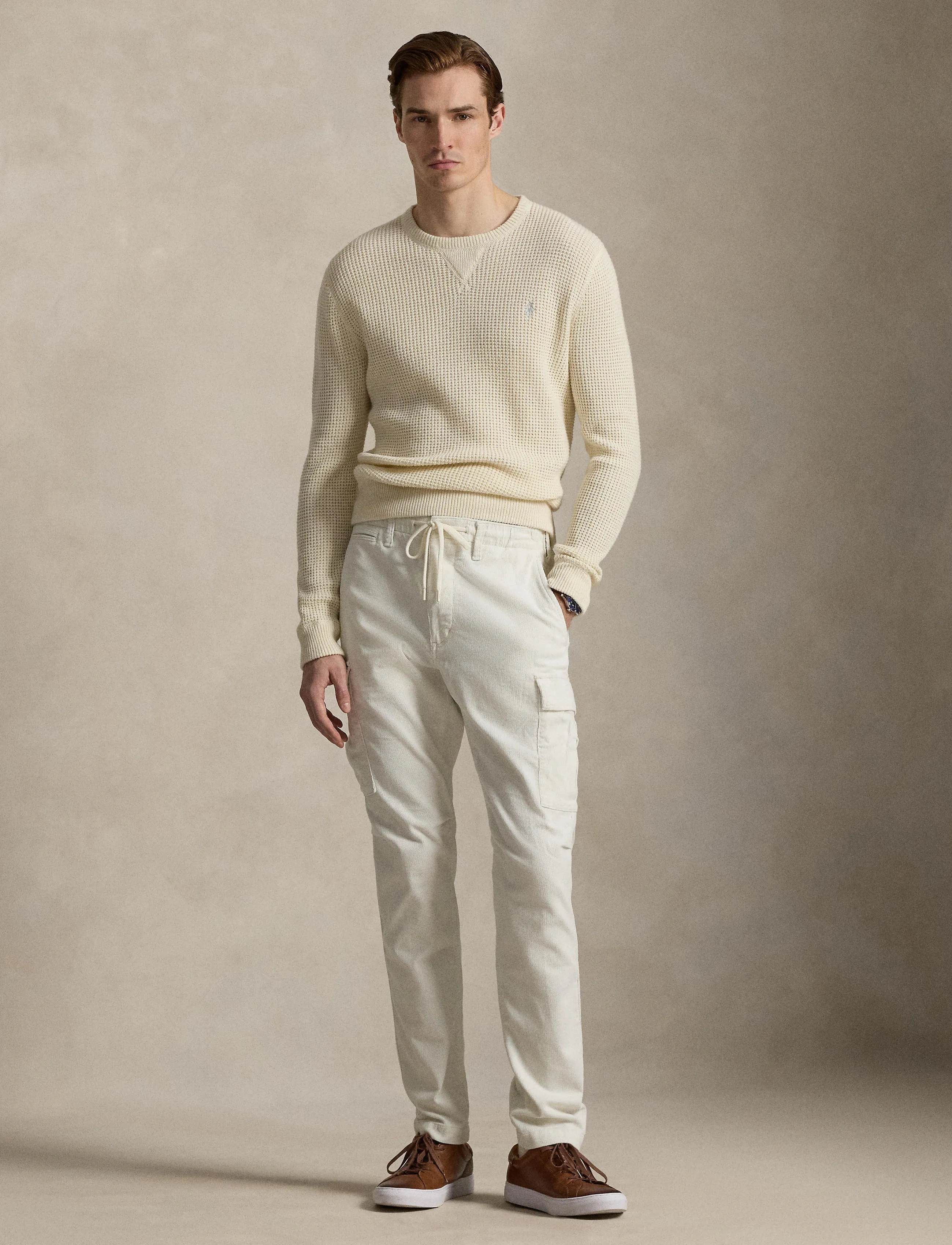 Polo Ralph Lauren Waffle-Knit Wool-Cotton Sweater, M, Knitwear, Creme - Round Necks, Männerswear
