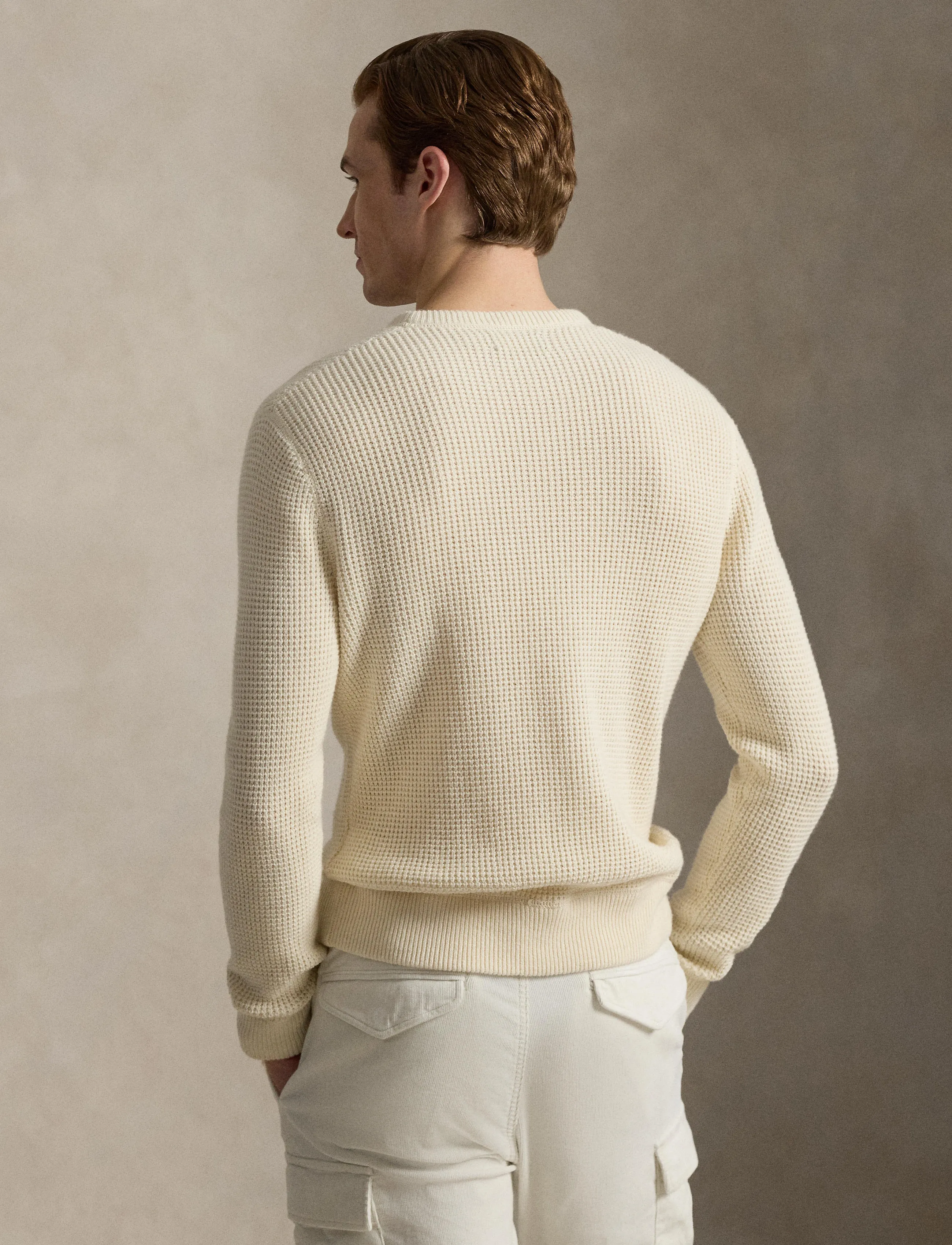 Polo Ralph Lauren - Waffle-Knit Wool-Cotton Sweater - Ümmarguse kaelusega kudumid - andover cream - 3