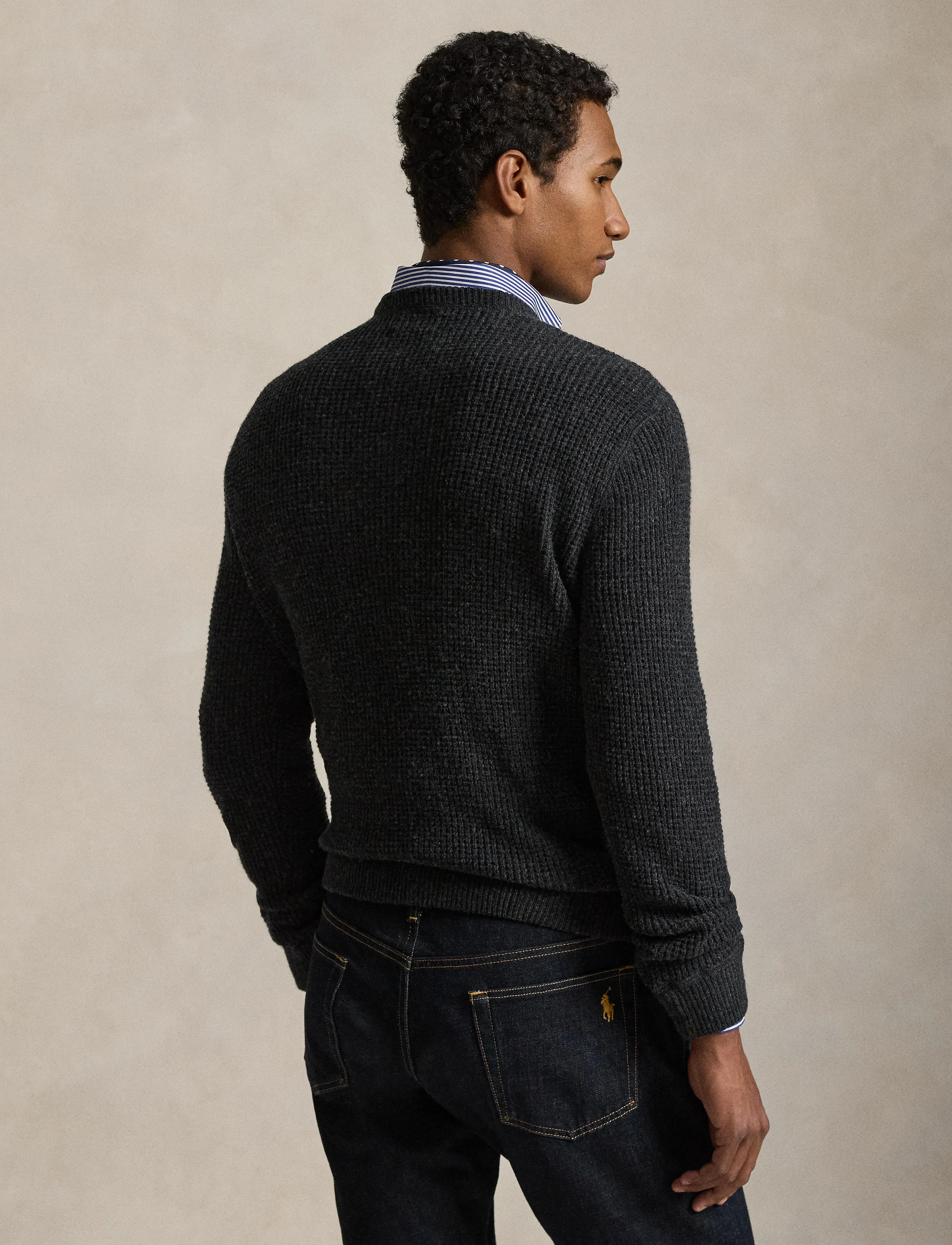 Polo Ralph Lauren Waffle-Knit Wool-Cotton Sweater, XS, Grey, Strik > Runde Halse, Herre
