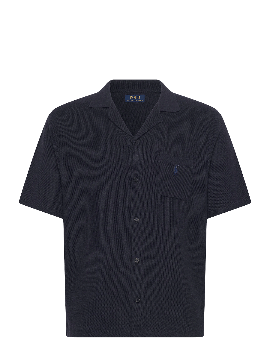 Polo Ralph Lauren - Mesh-Knit Cotton Camp Shirt Sweater - kortärmade skjortor - navy hthr - 0