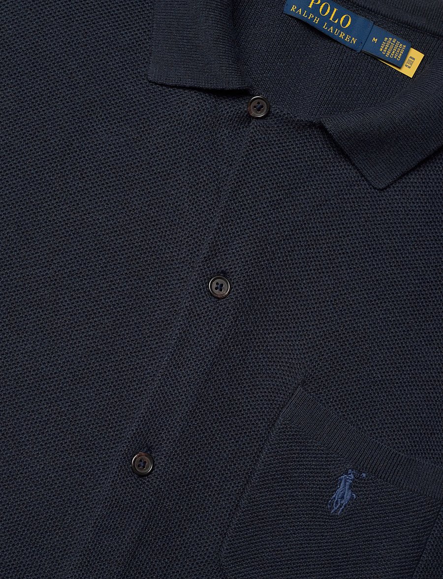 Polo Ralph Lauren - Mesh-Knit Cotton Camp Shirt Sweater - kortärmade skjortor - navy hthr - 3