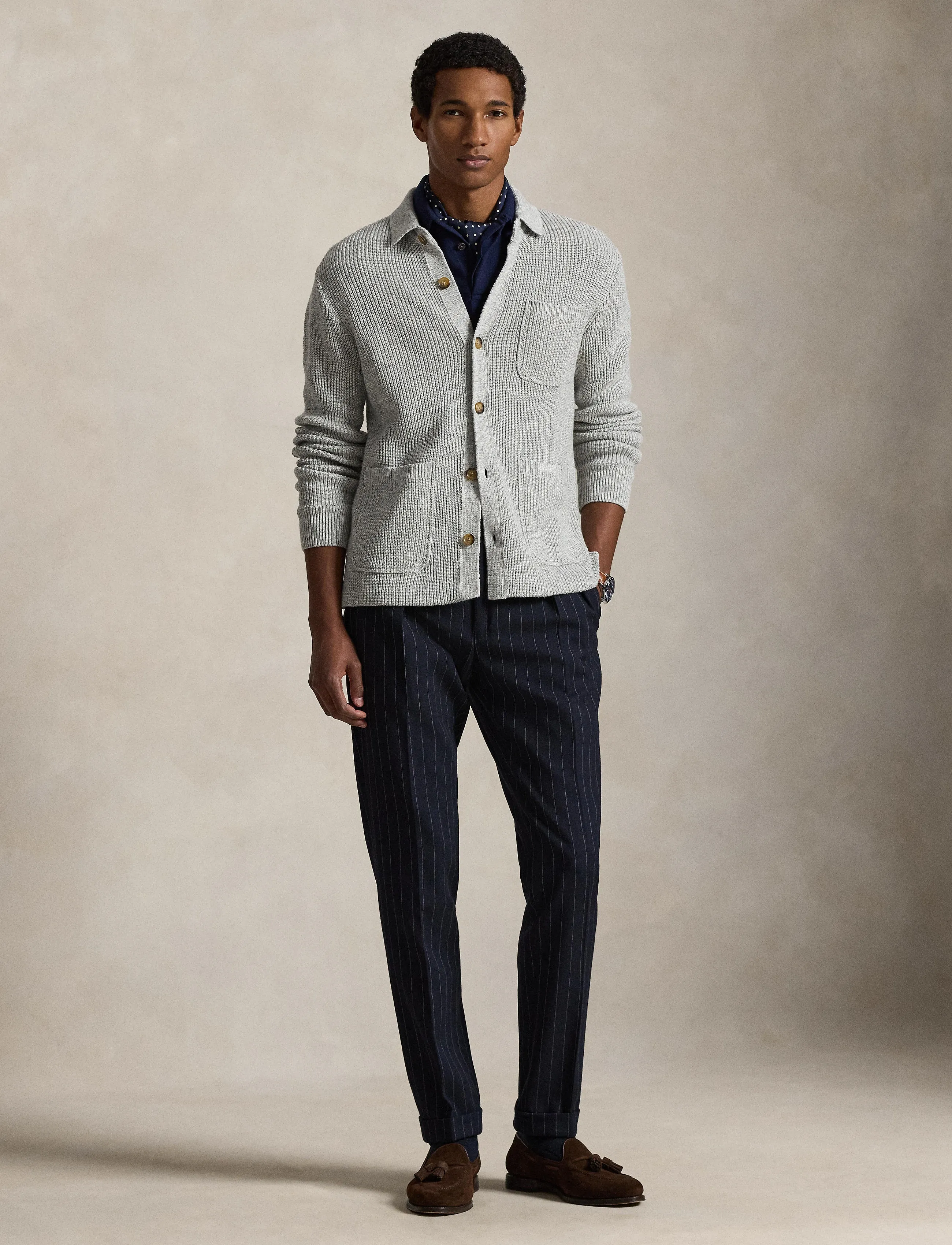 Polo Ralph Lauren Textured Cotton Cardigan, XXL, Grey, Strik > Cardigans, Herre