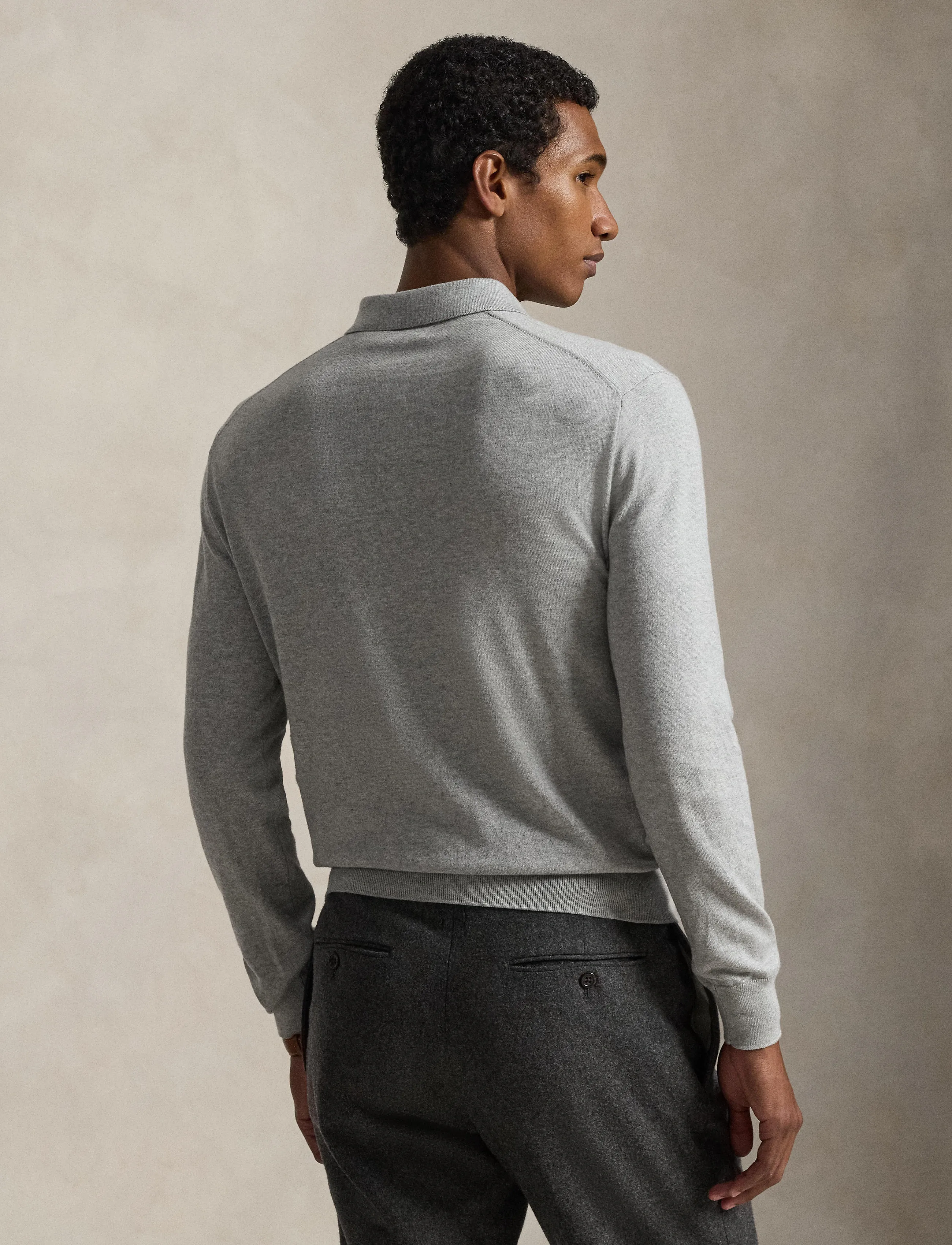 Polo Ralph Lauren Cotton Polo-Collar Sweater, S, Polos, Grau - Long-sleeved, Männerswear