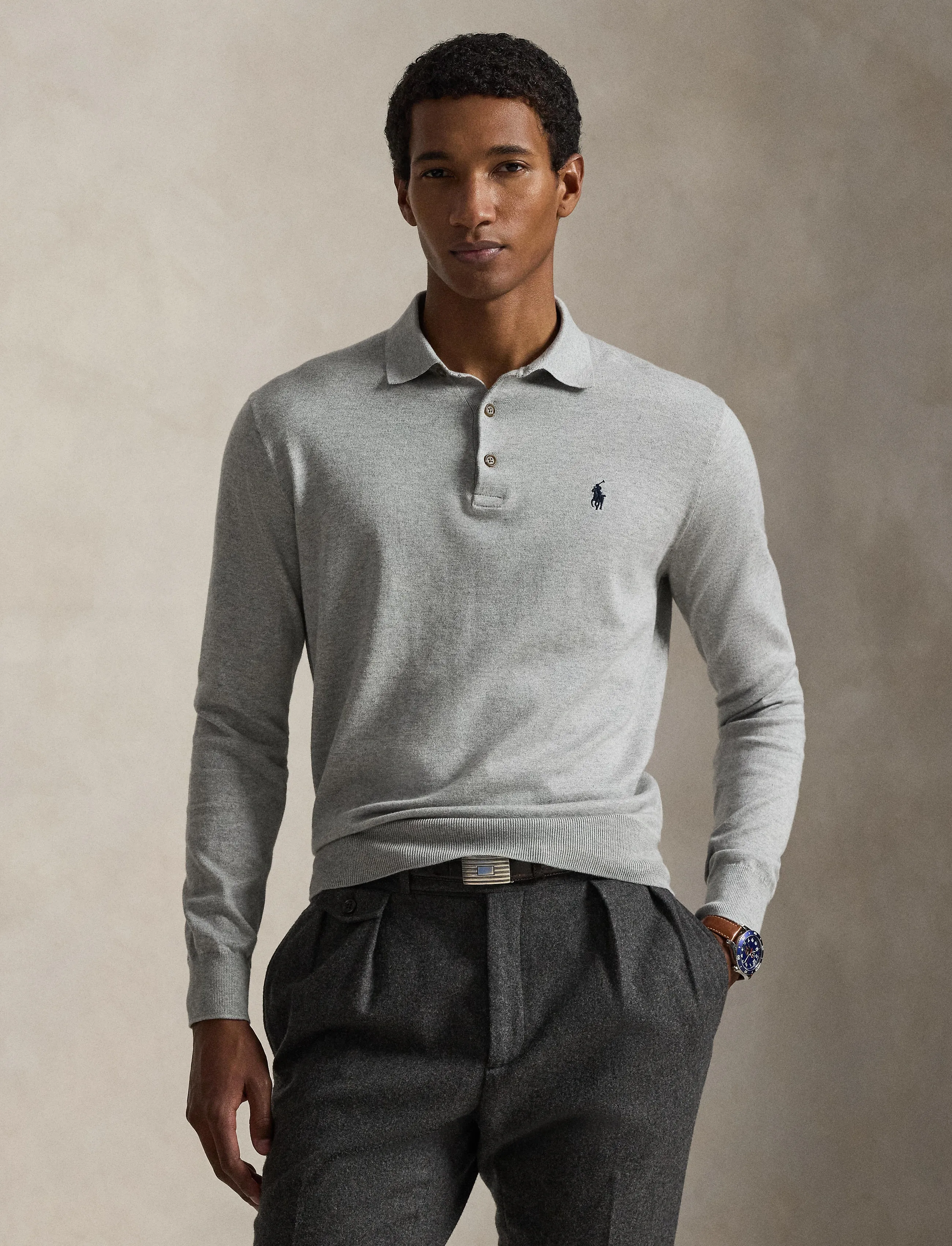 Polo Ralph Lauren Cotton Polo-Collar Sweater - Poloskjorter - ANDOVER HEATHER / grey