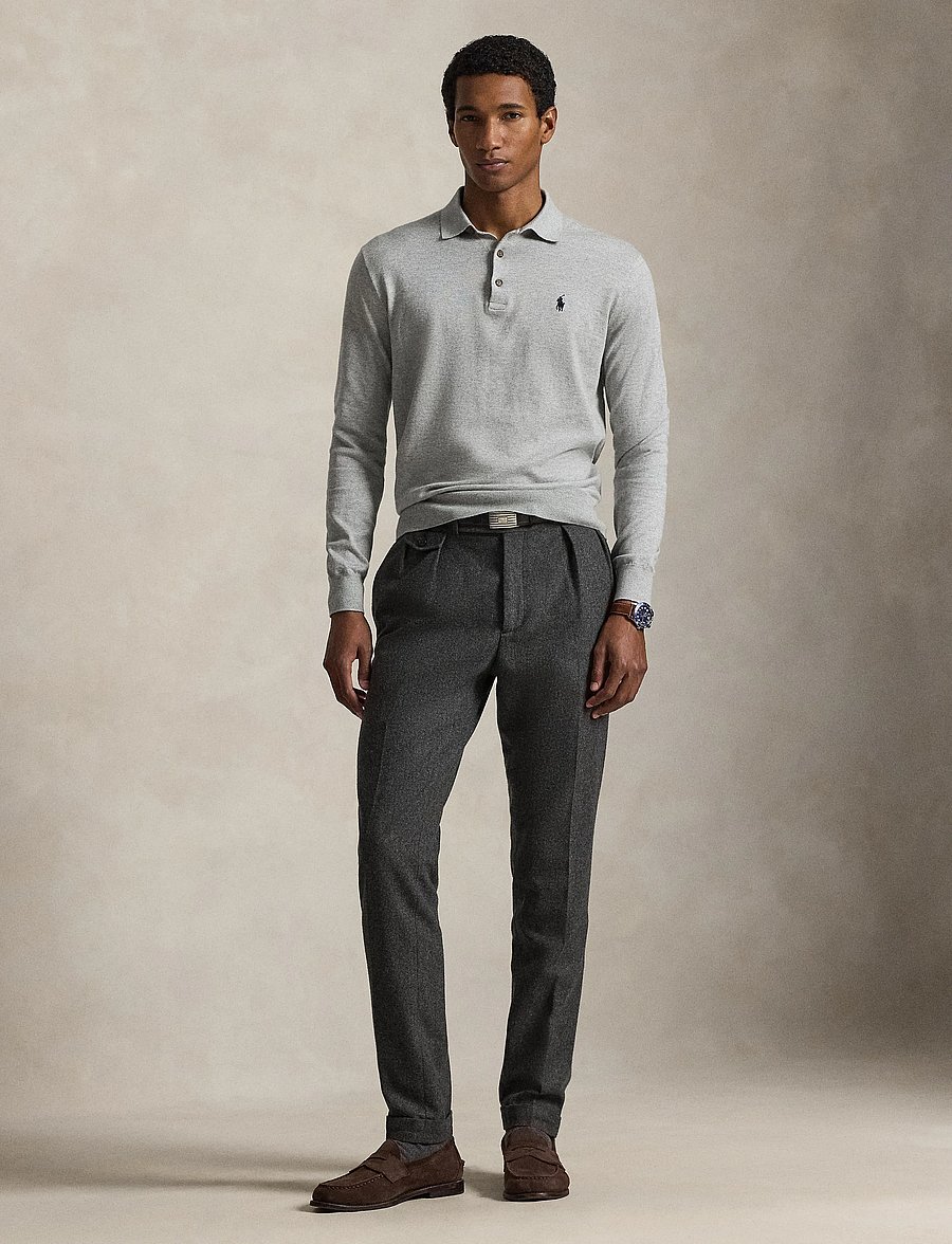 Polo Ralph Lauren - Cotton Polo-Collar Sweater - långärmade pikéer - andover heather - 3