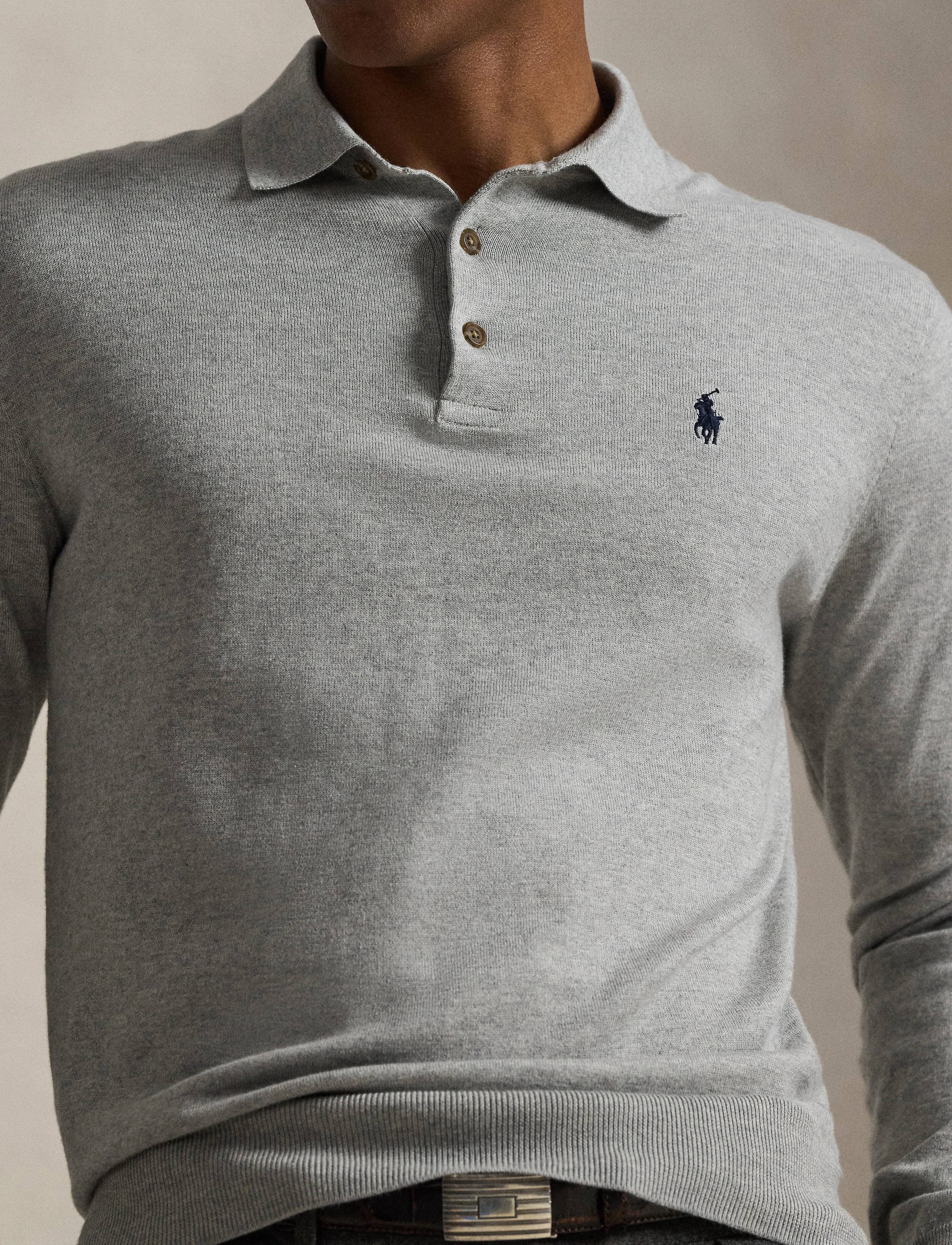 Polo Ralph Lauren - Cotton Polo-Collar Sweater - långärmade pikéer - andover heather - 4