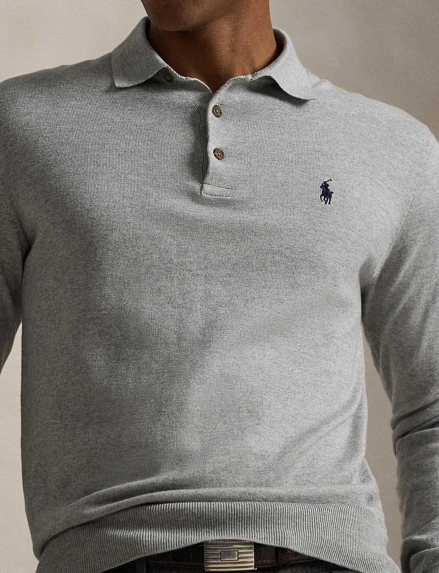 Polo Ralph Lauren - Cotton Polo-Collar Sweater - långärmade pikéer - andover heather - 4