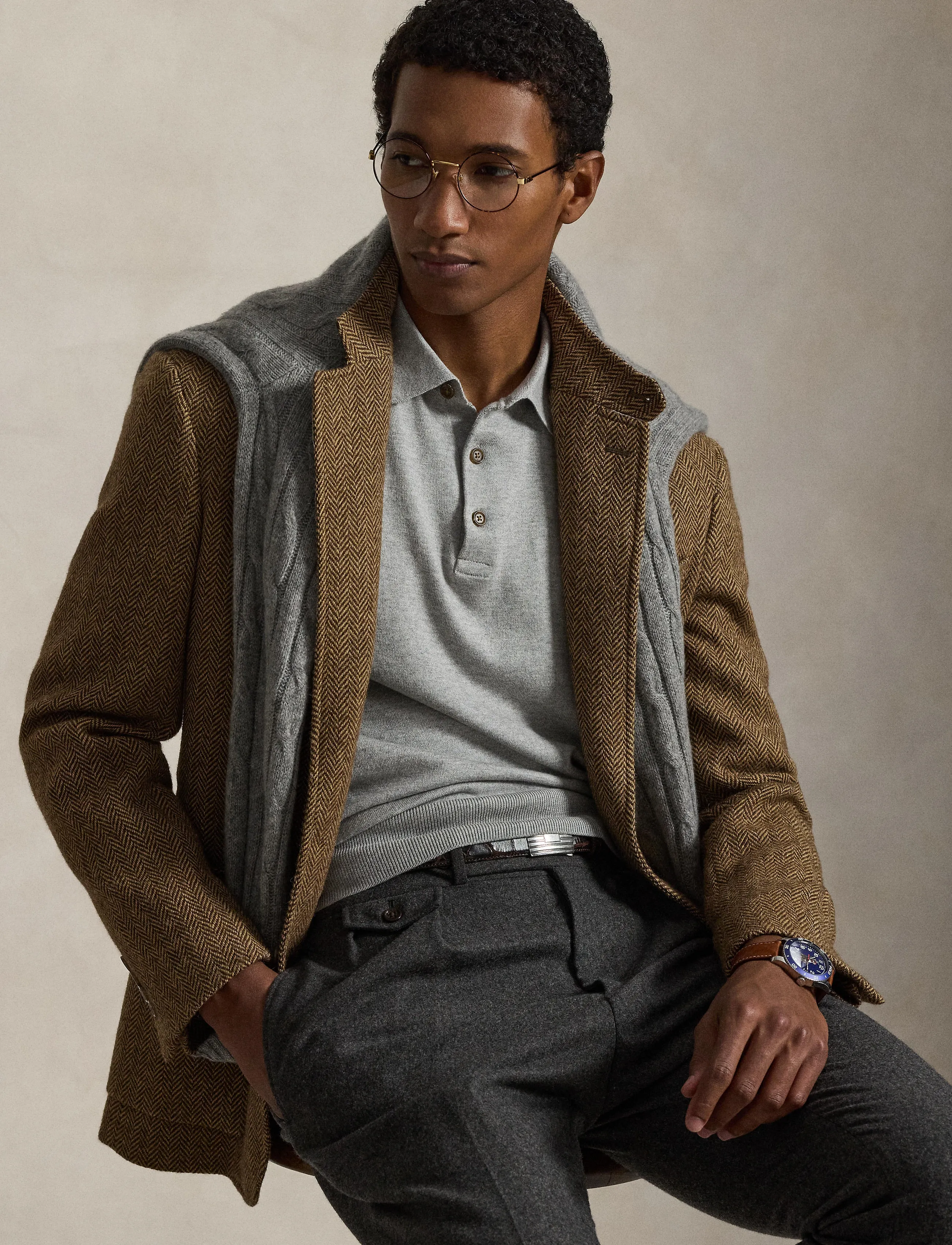 Polo Ralph Lauren - Cotton Polo-Collar Sweater - långärmade pikéer - andover heather - 5