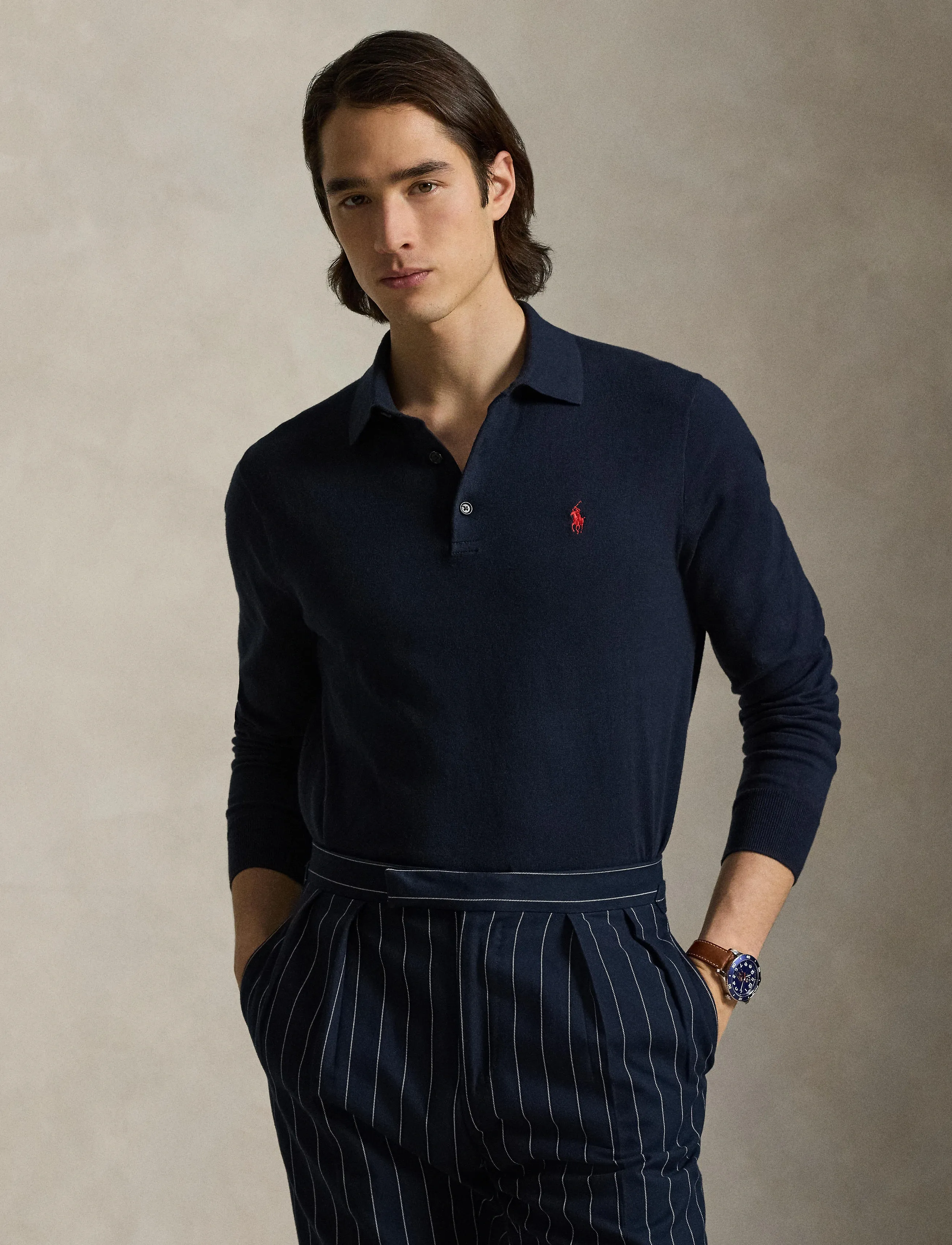 Polo Ralph Lauren Cotton Polo-Collar Sweater - Poloshirts - HUNTER NAVY / navy