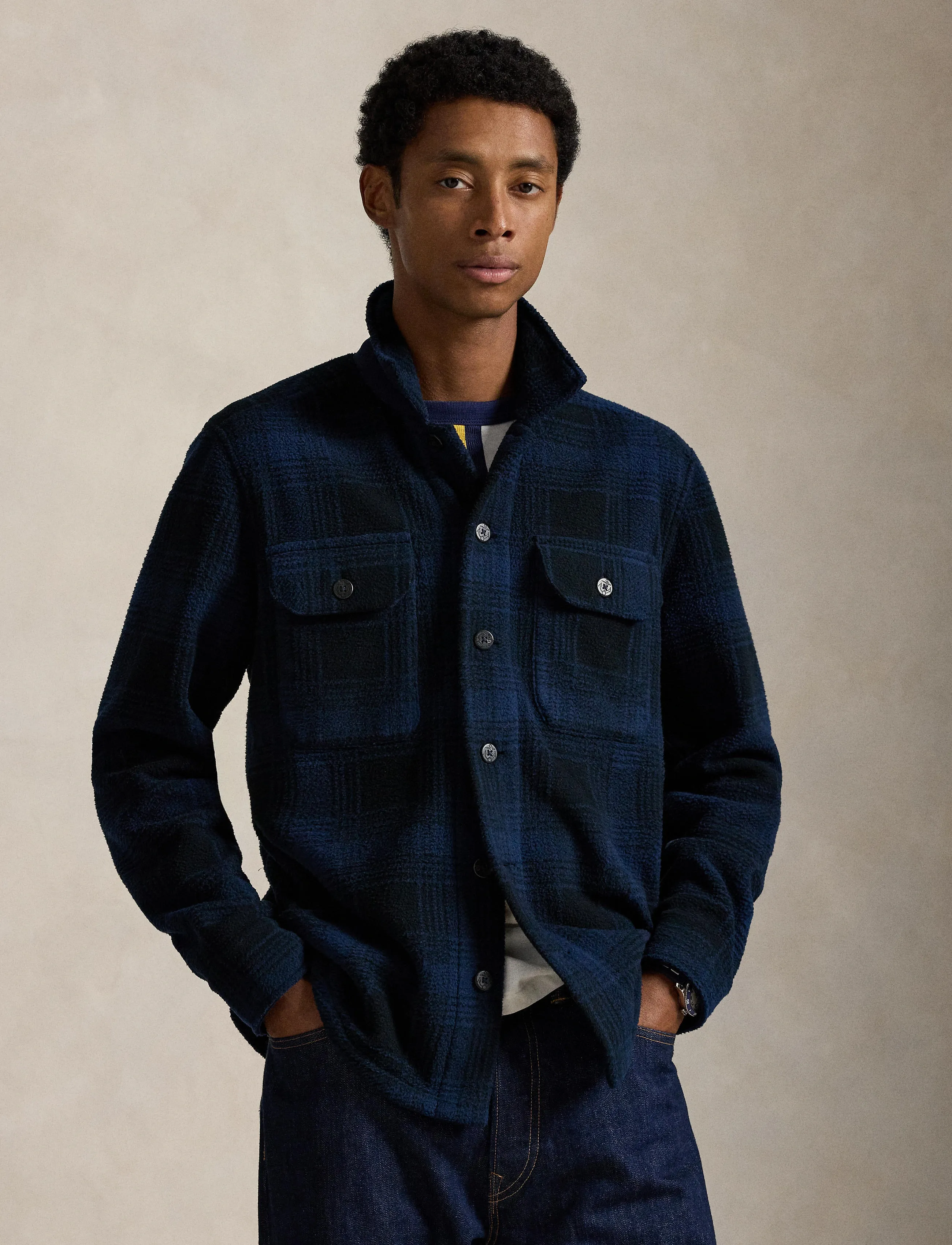 Polo Ralph Lauren Plaid Pile Fleece Overshirt - Preppy - MOUNTAIN PLAID-CR / blue