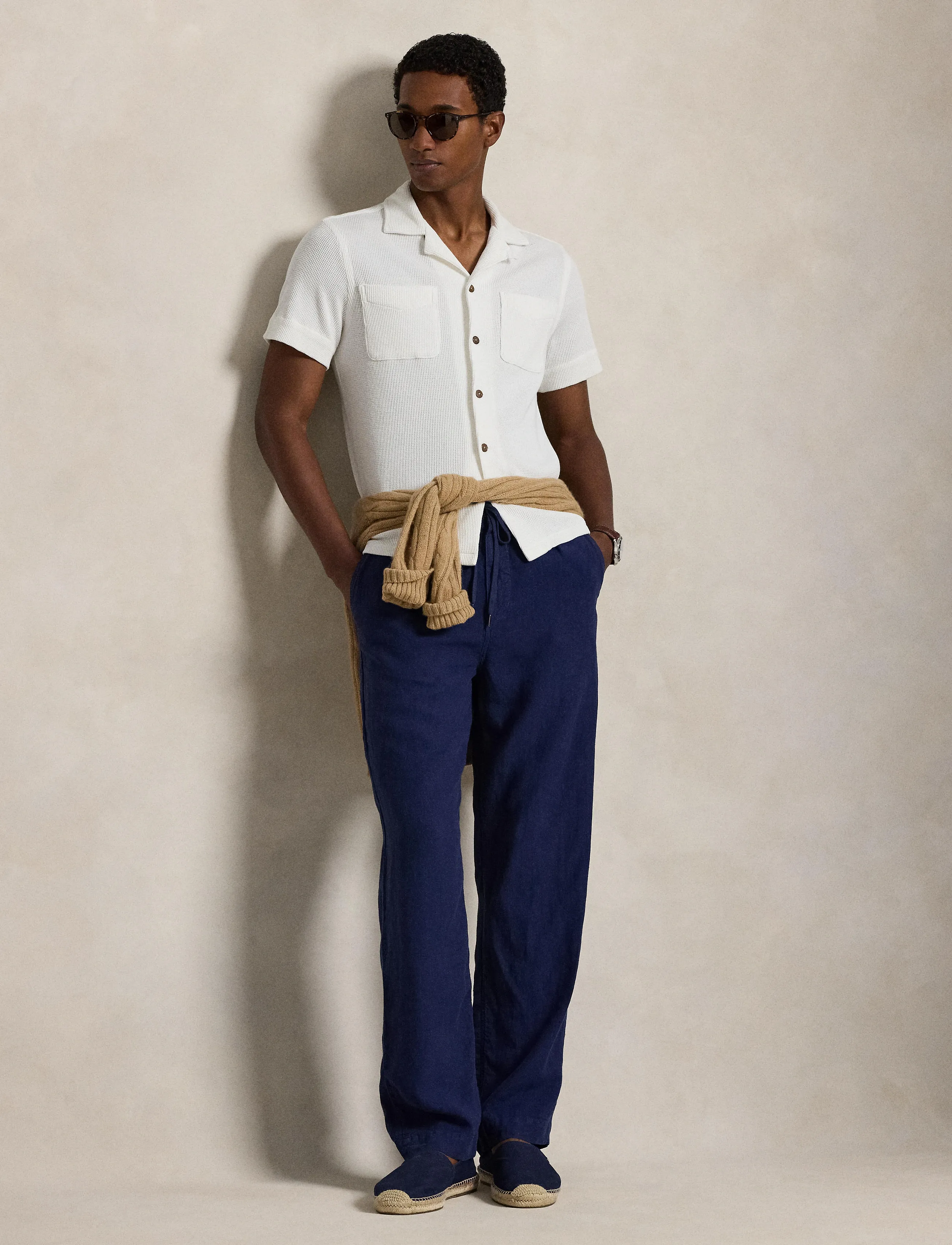 Polo Ralph Lauren Waffle-Knit Cotton-Linen Camp Shirt - Hemden - NEVIS / cream