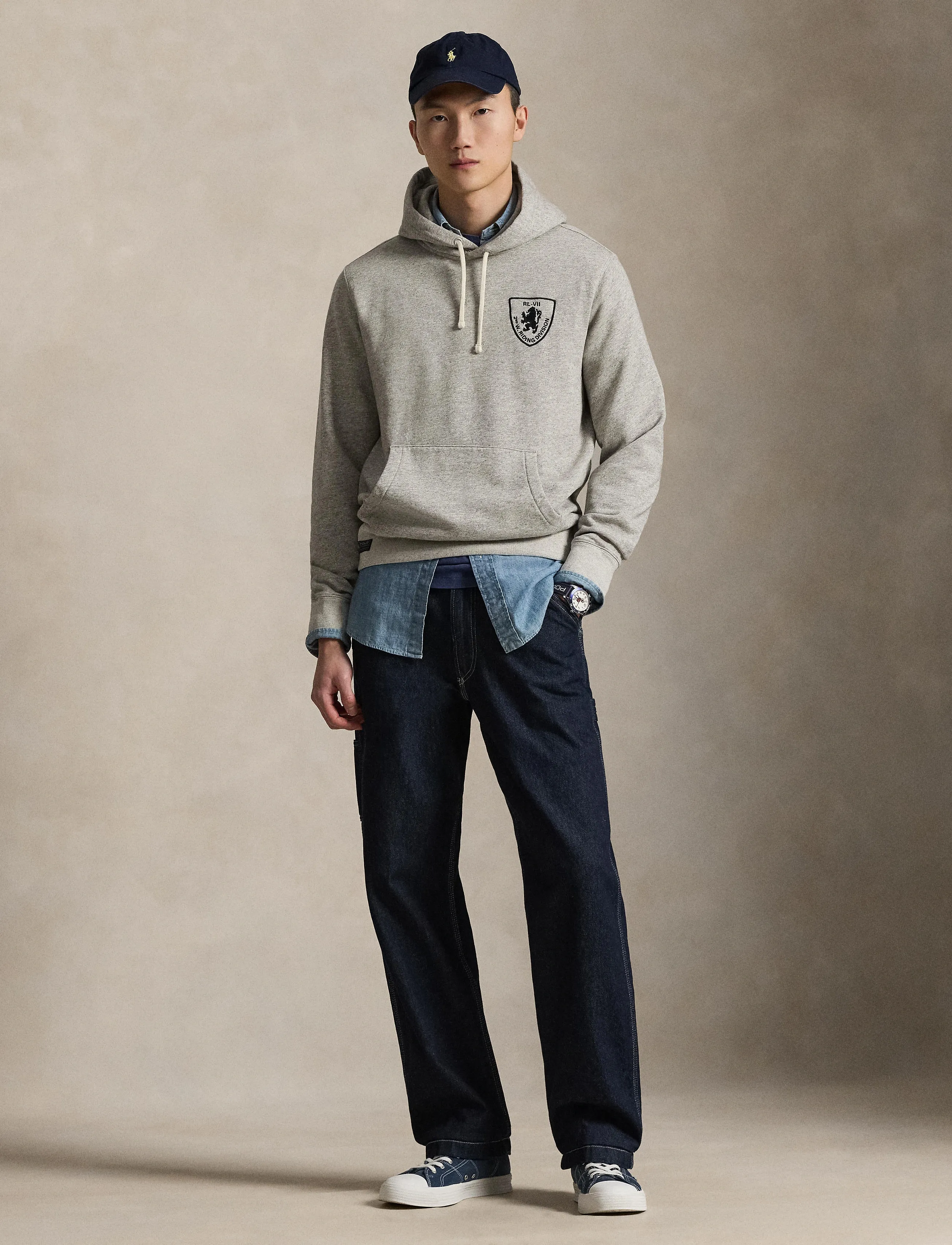 Polo Ralph Lauren Vintage Fleece-Knt-Sweatshirt, XL, Sweatshirts & Hoodies, Grau - Männerswear