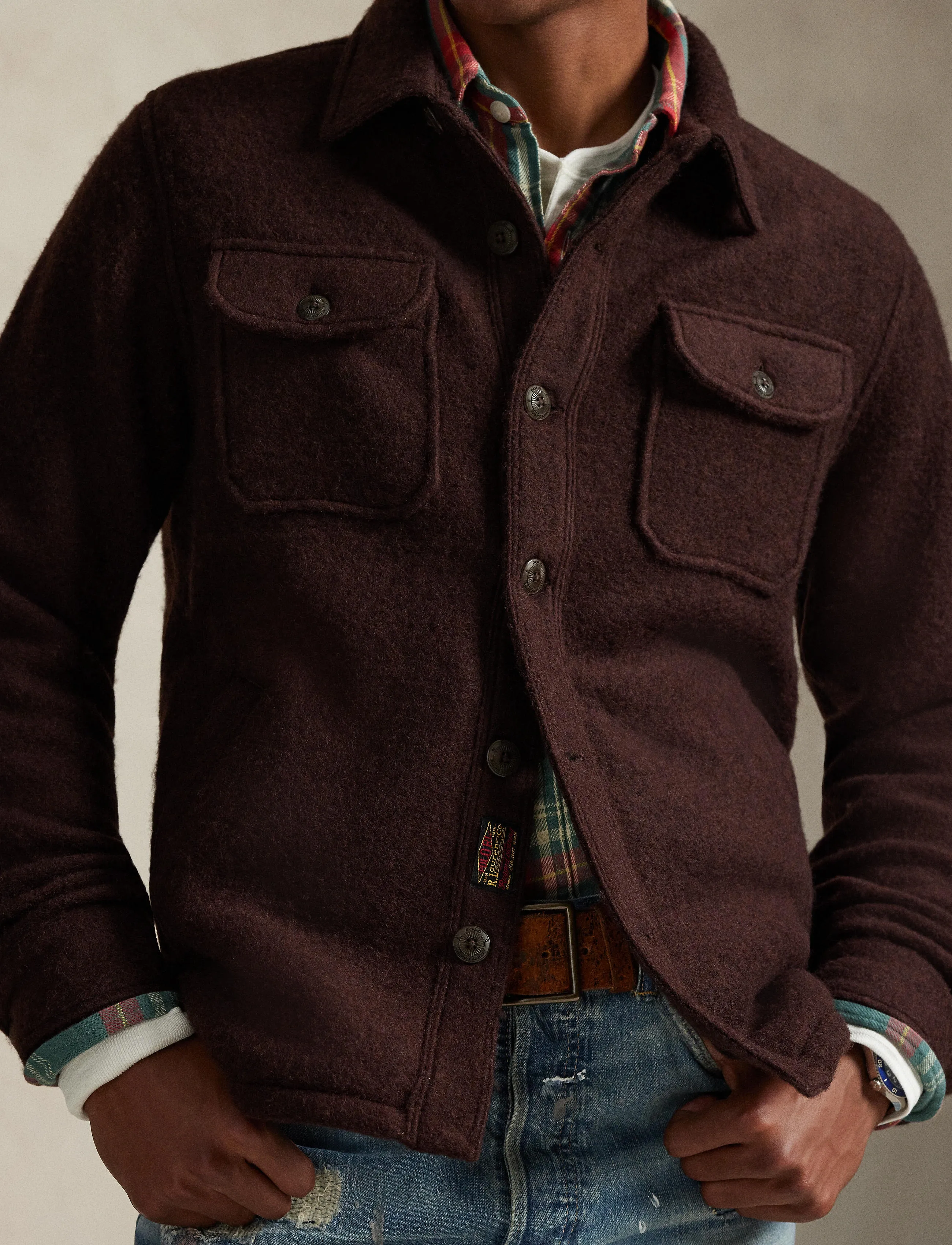 Polo Ralph Lauren - FELTED WOOL-KNT-PULLOVER - virsdrēbes - circuit brown - 4
