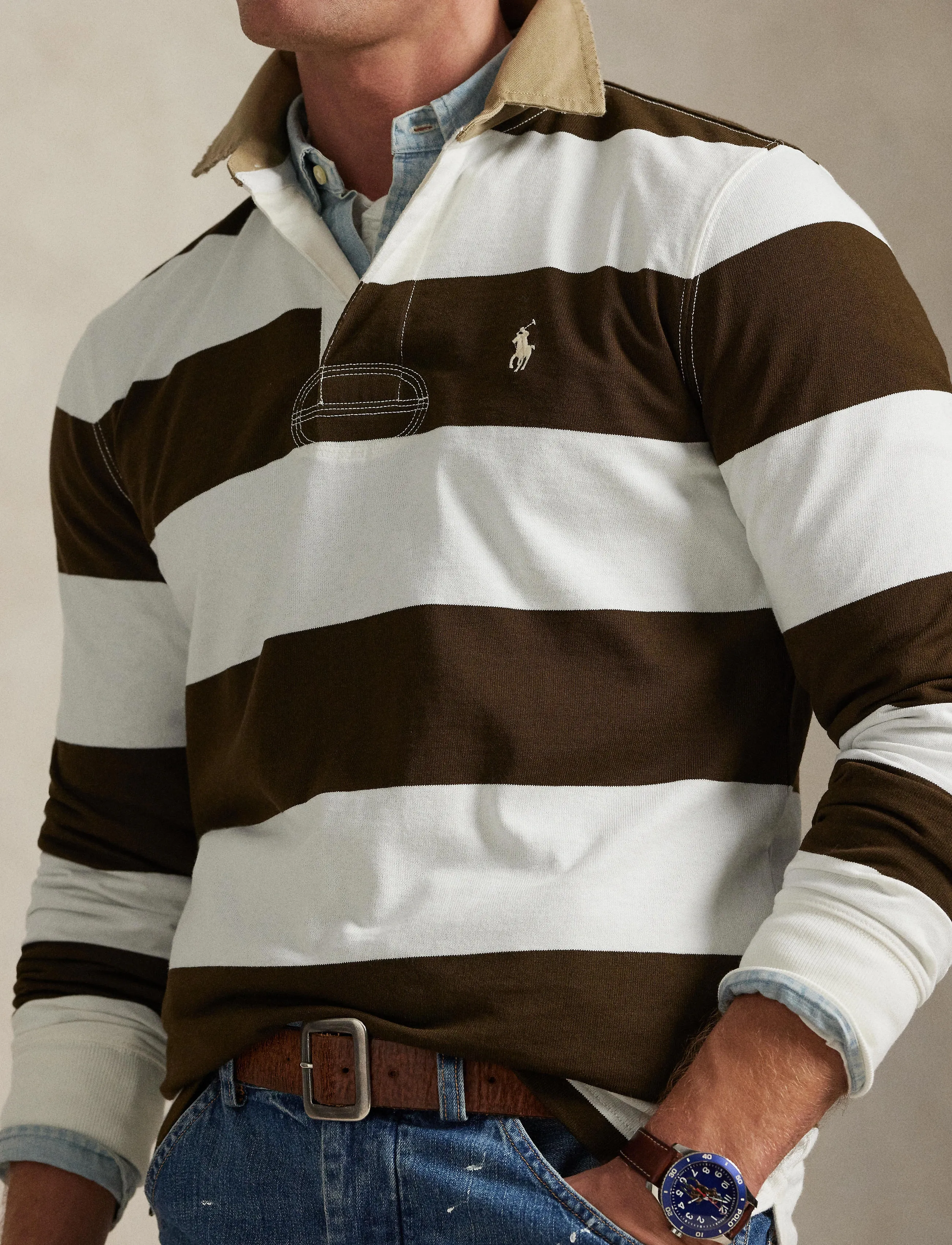 Polo Ralph Lauren - Classic Fit Khaki-Collar Rugby Shirt - långärmade pikéer - dark brown/trophy - 4