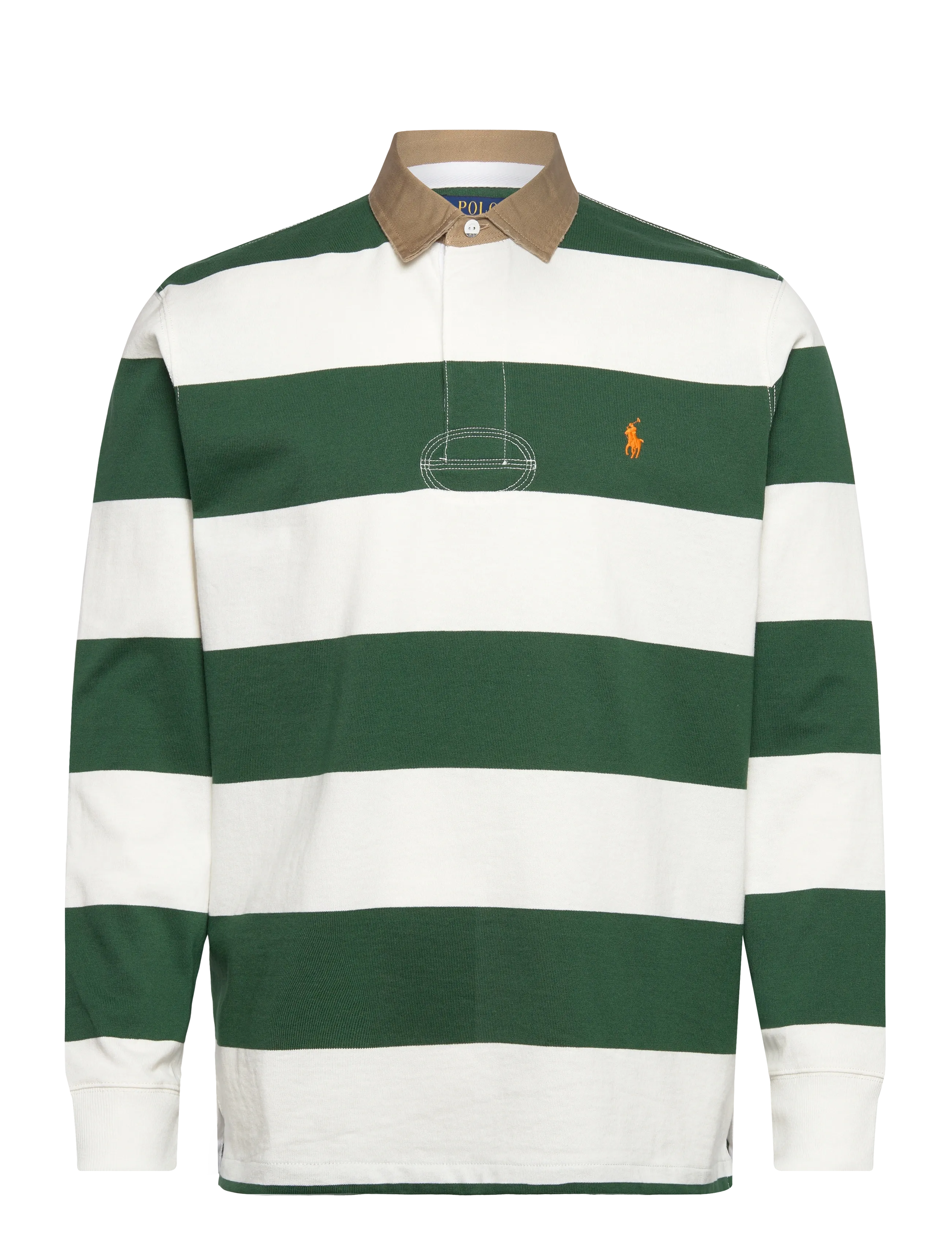 Classic Fit Khaki-Collar Rugby Shirt - GRASS GREEN/TROPH