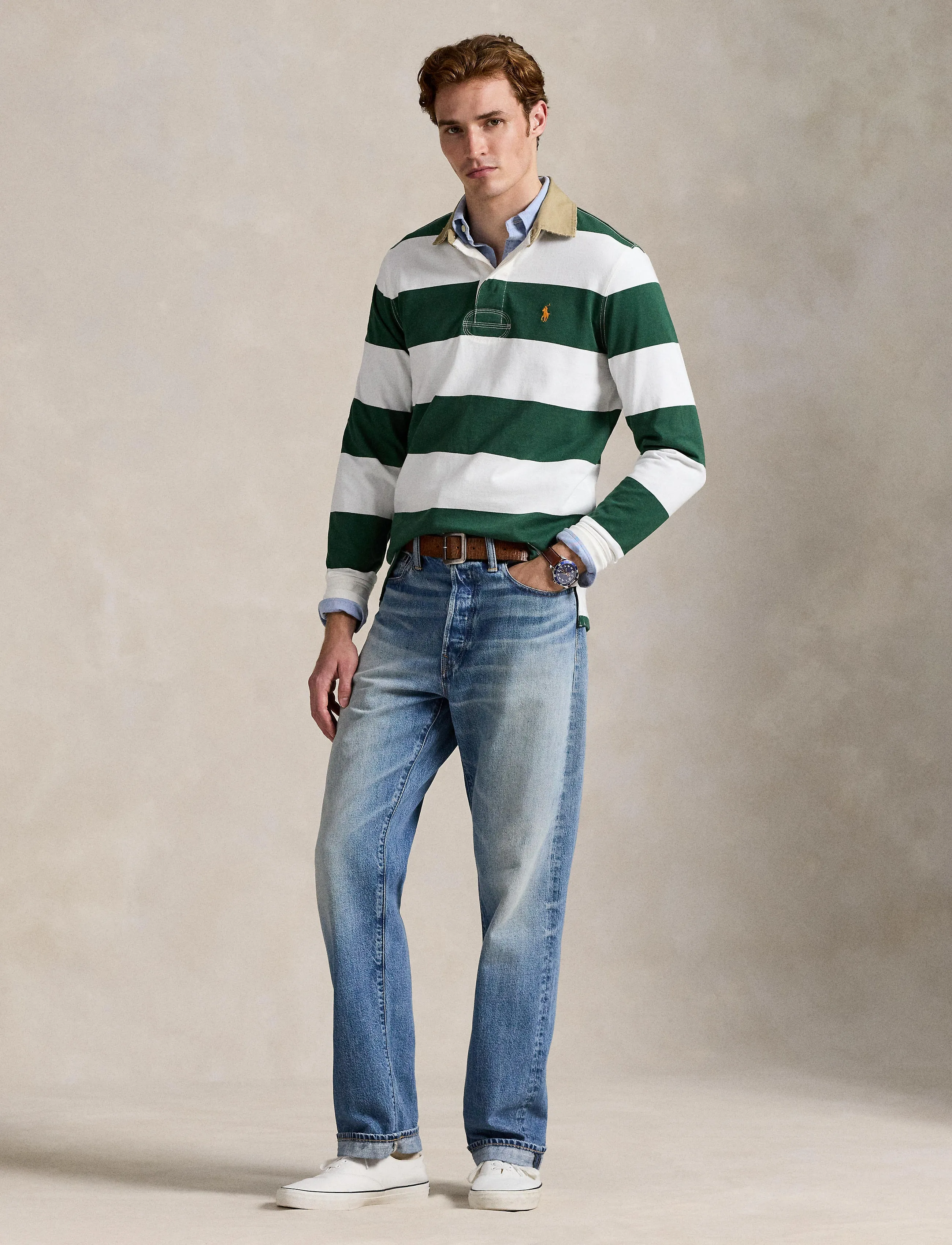 Polo Ralph Lauren - Classic Fit Khaki-Collar Rugby Shirt - langärmelig - grass green/troph - 3