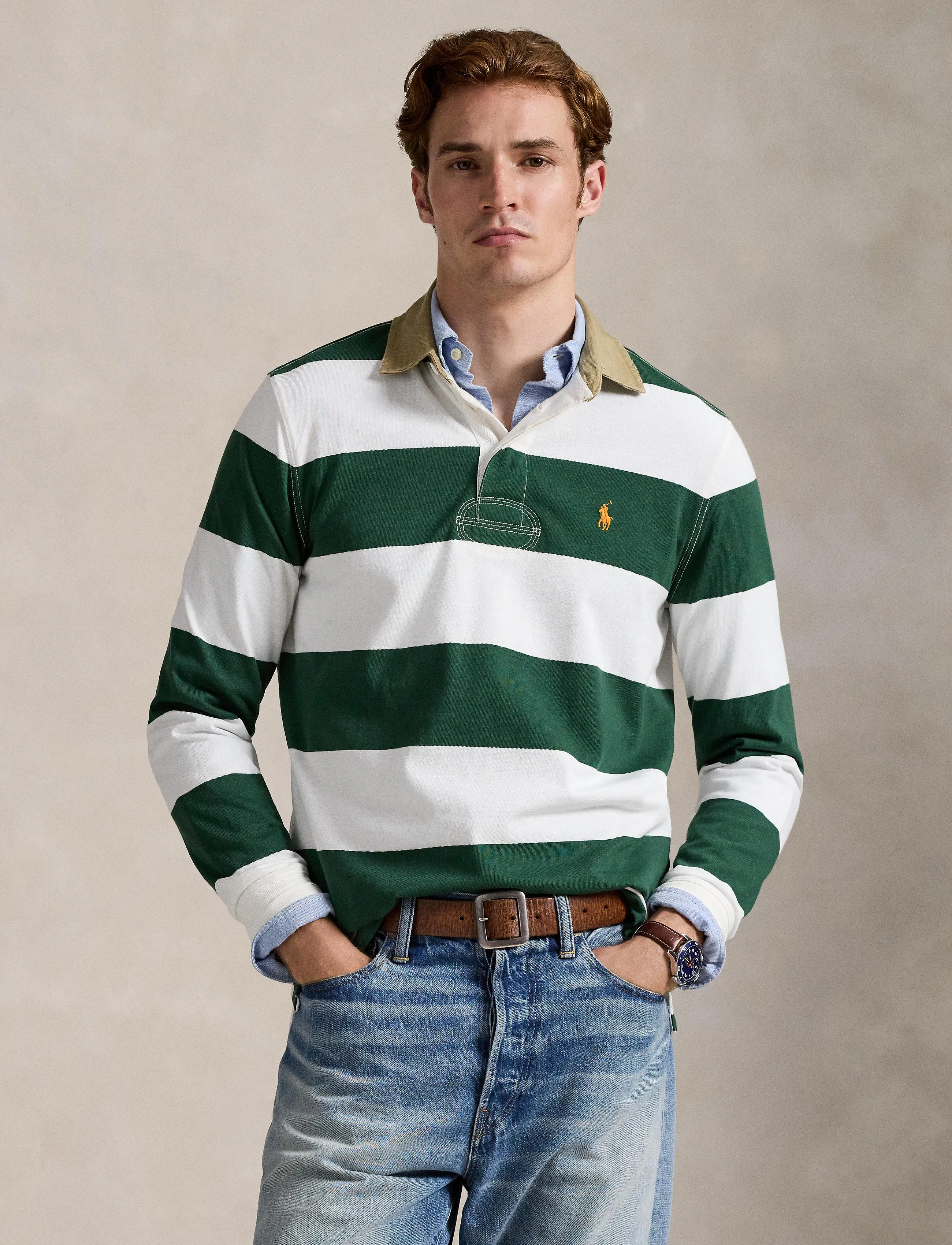 Polo Ralph Lauren - Classic Fit Khaki-Collar Rugby Shirt - langärmelig - grass green/troph - 5