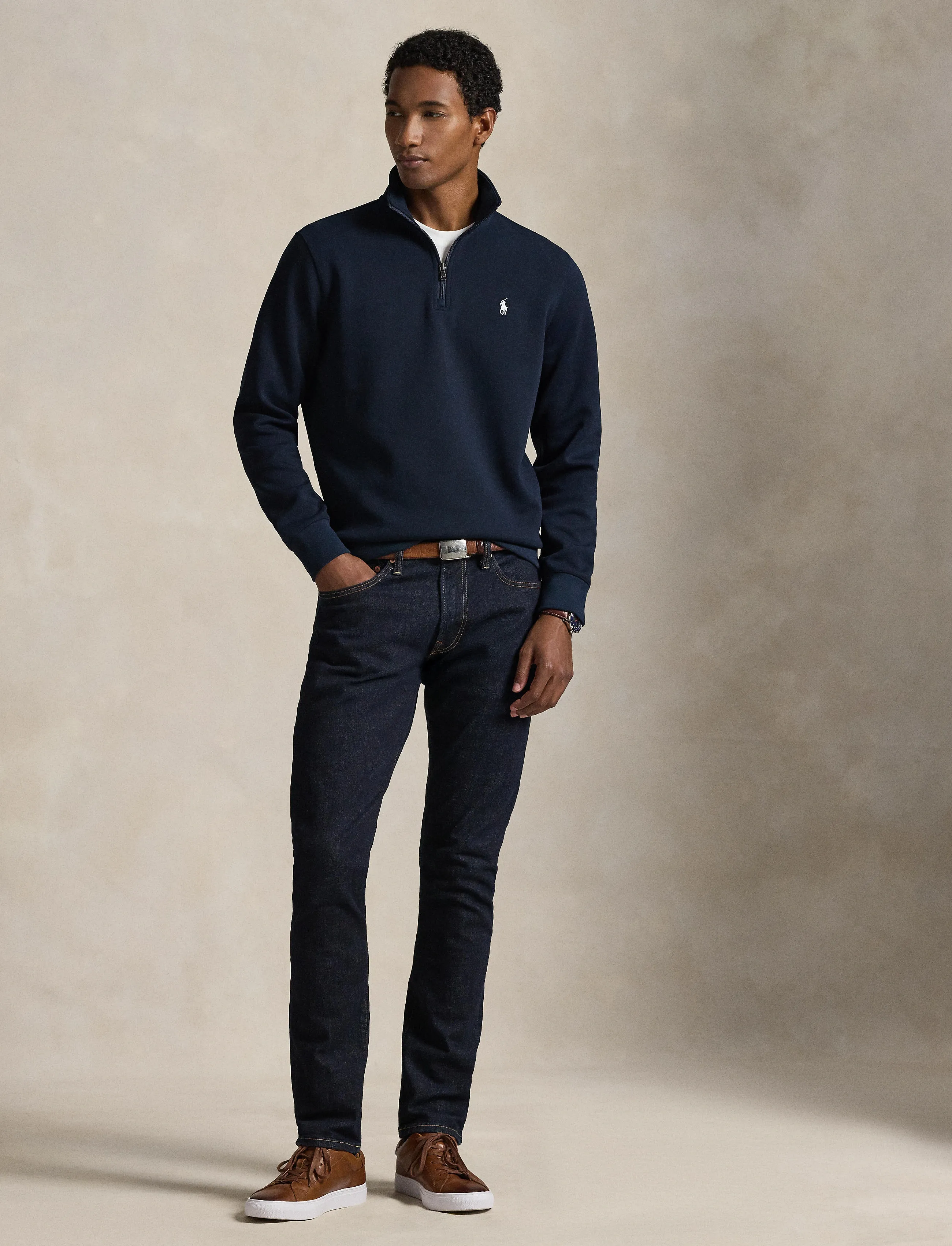 Polo Ralph Lauren Double-Knit Quarter-Zip Pullover, Mænd, Half-Zip Sweatshirt, Navy, Str: XS