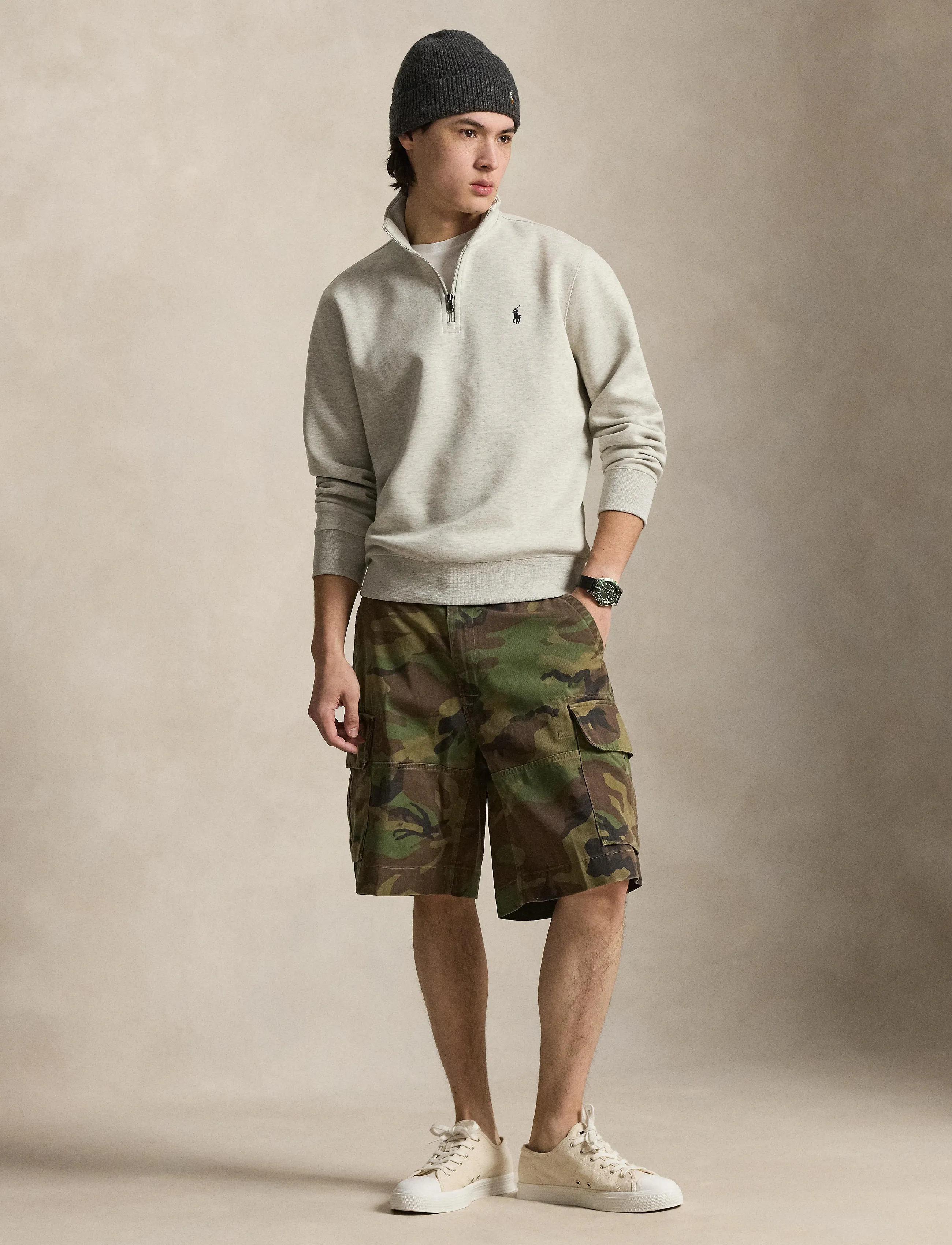 Polo Ralph Lauren Double-Knit Quarter-Zip Pullover, Mænd, Half-Zip Sweatshirt, Grå, Str: S