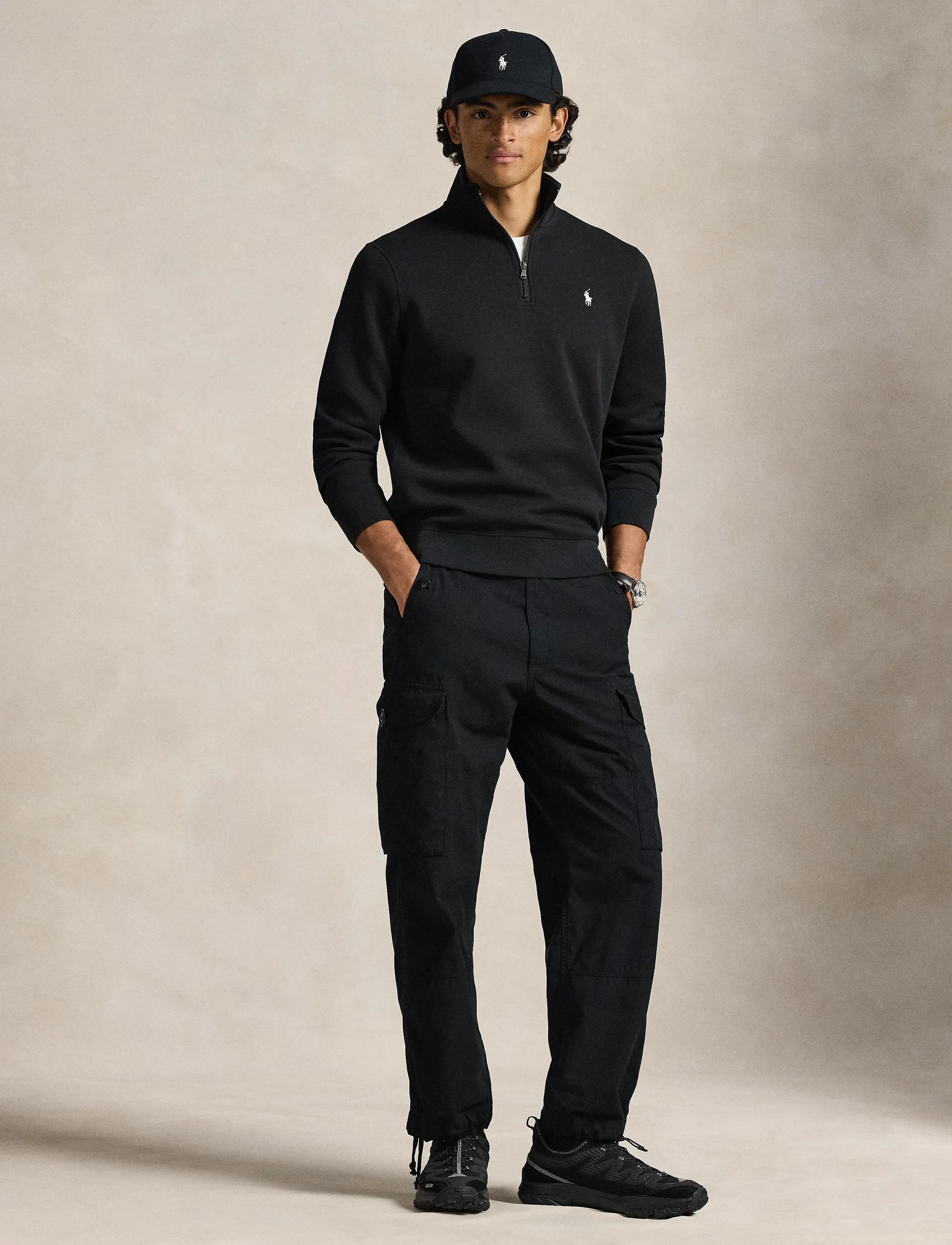 Polo Ralph Lauren Double-Knit Quarter-Zip Pullover, Mænd, Half-Zip Sweatshirt, Sort, Str: M