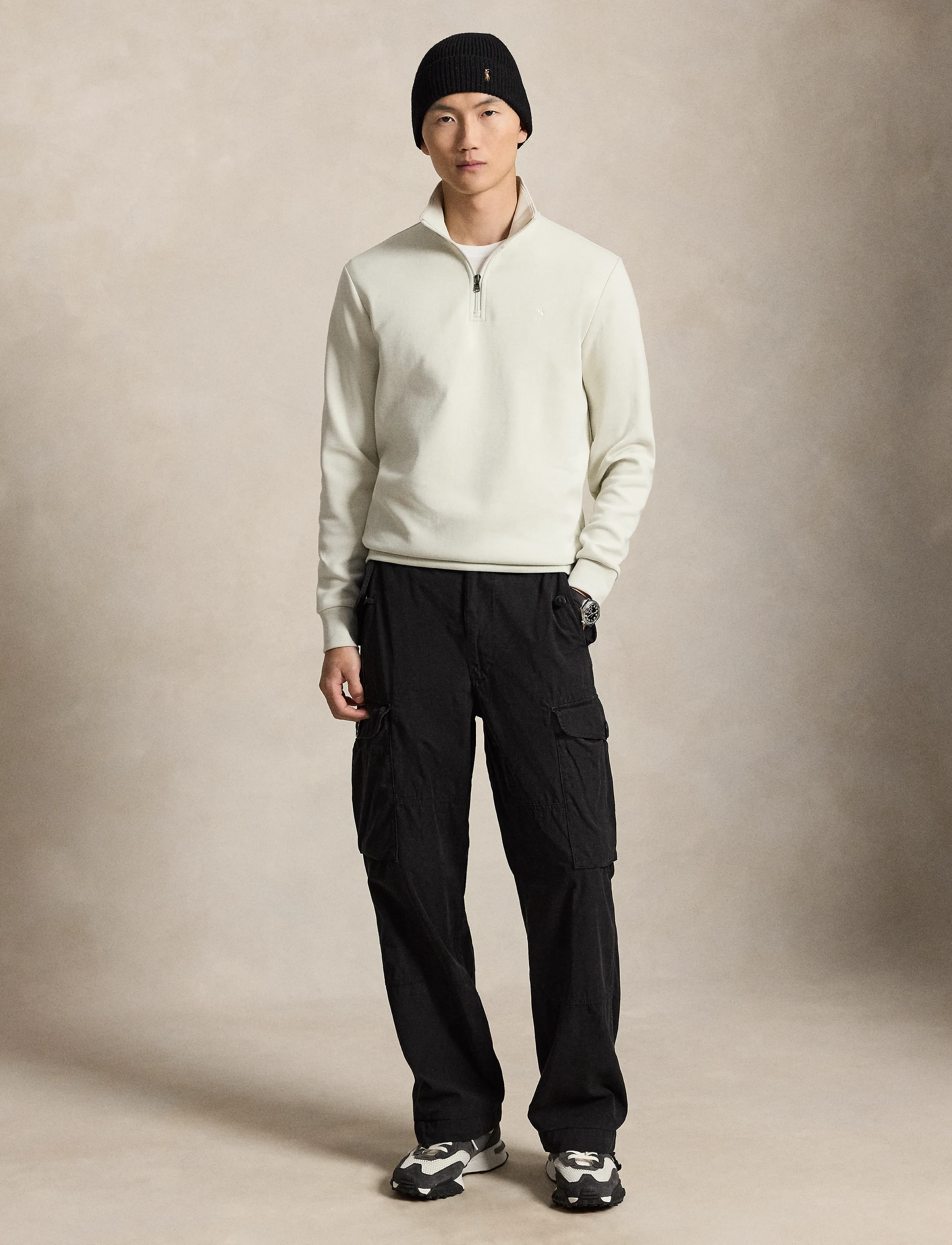 Polo Ralph Lauren Double-Knit Quarter-Zip Pullover, Mænd, Half-Zip Sweatshirt, Cream, Str: L