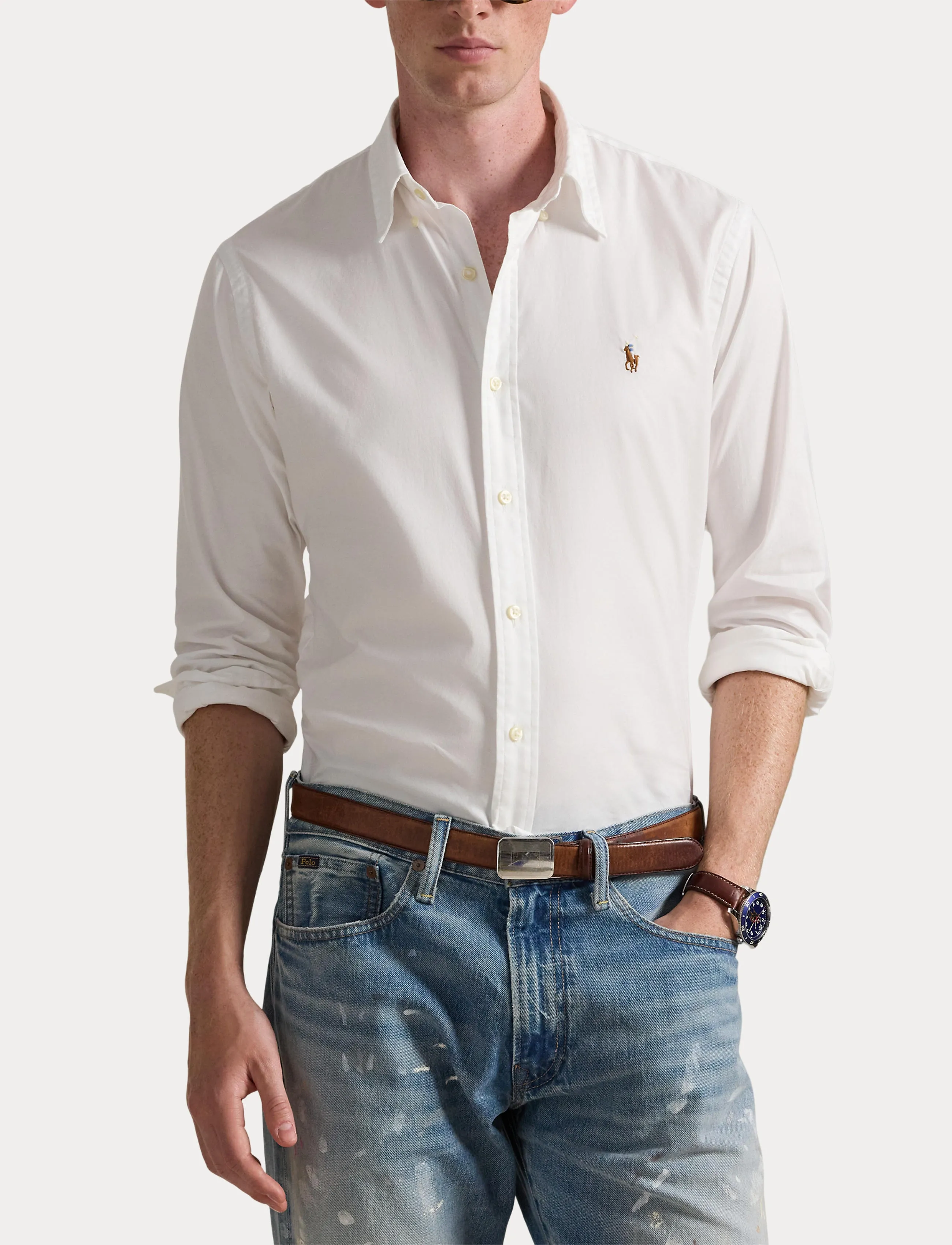 Polo Ralph Lauren - Custom Fit Stretch Oxford Shirt - oxford skjorter - 5026b white - 5