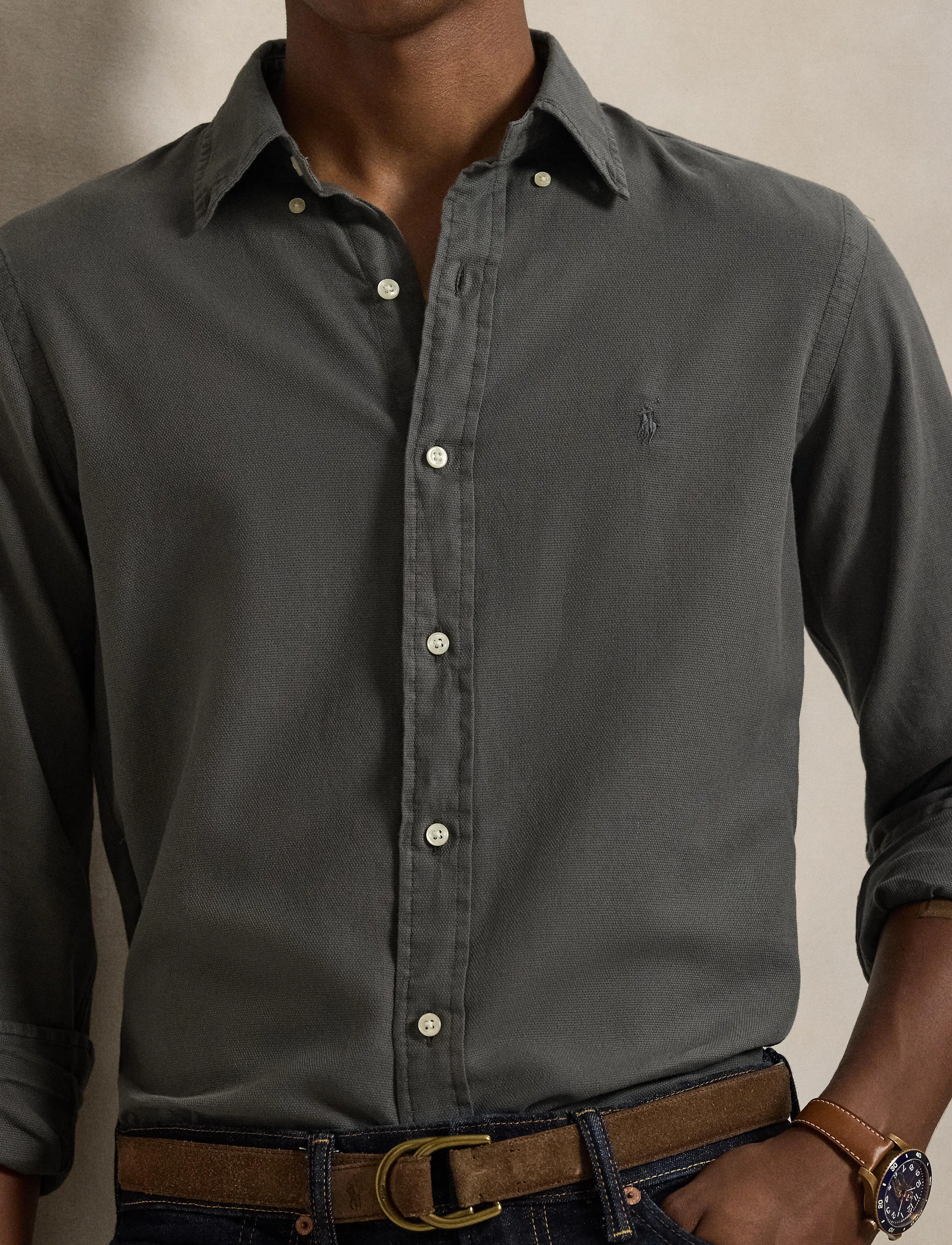 Polo Ralph Lauren - GD TEXTURED DOBBY-WVN-SHIRT - casual skjorter - dark metal - 4