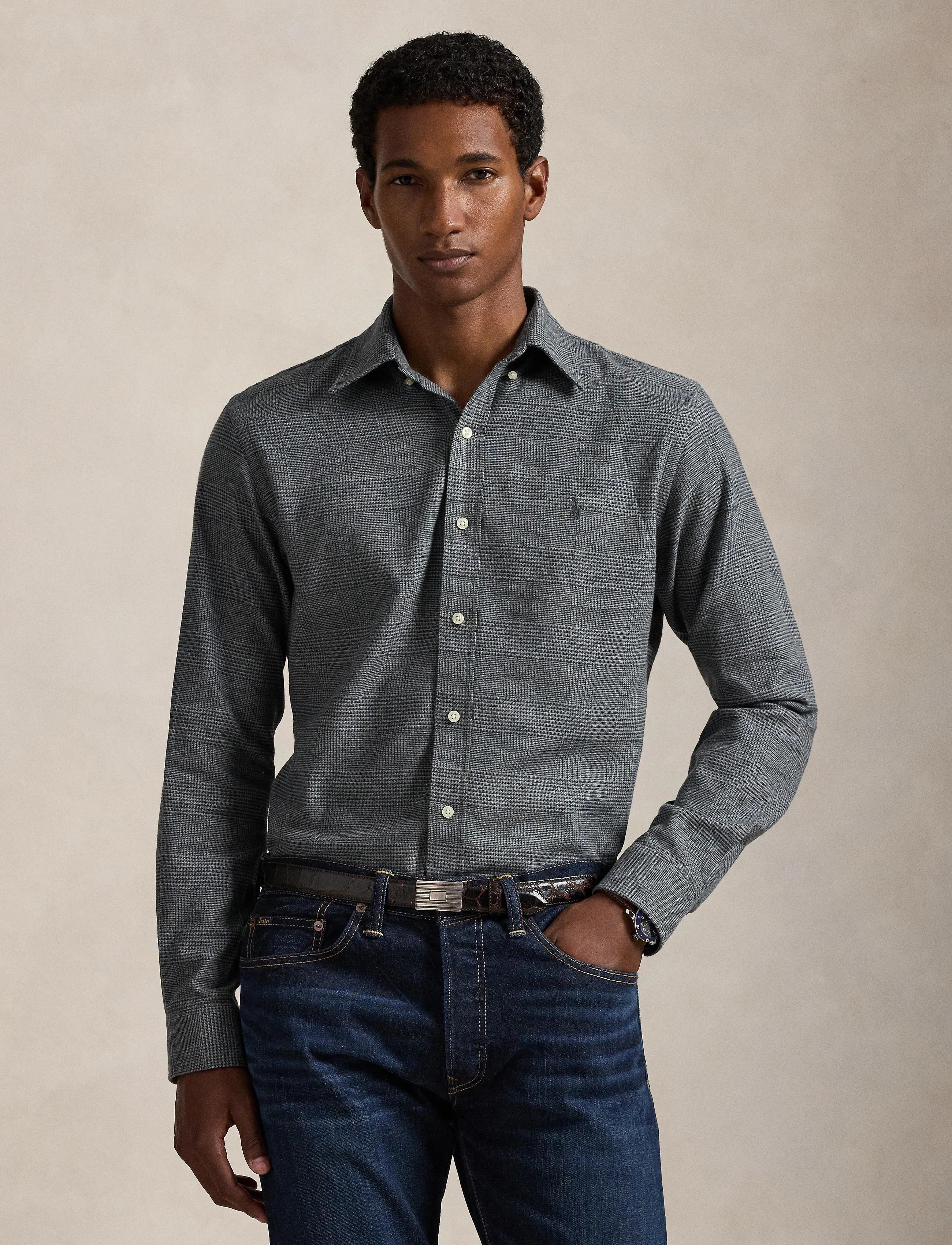 Polo Ralph Lauren Custom Fit Plaid Performance Twill Shirt - Drabužiai - 7053B GREY HEATHE / grey