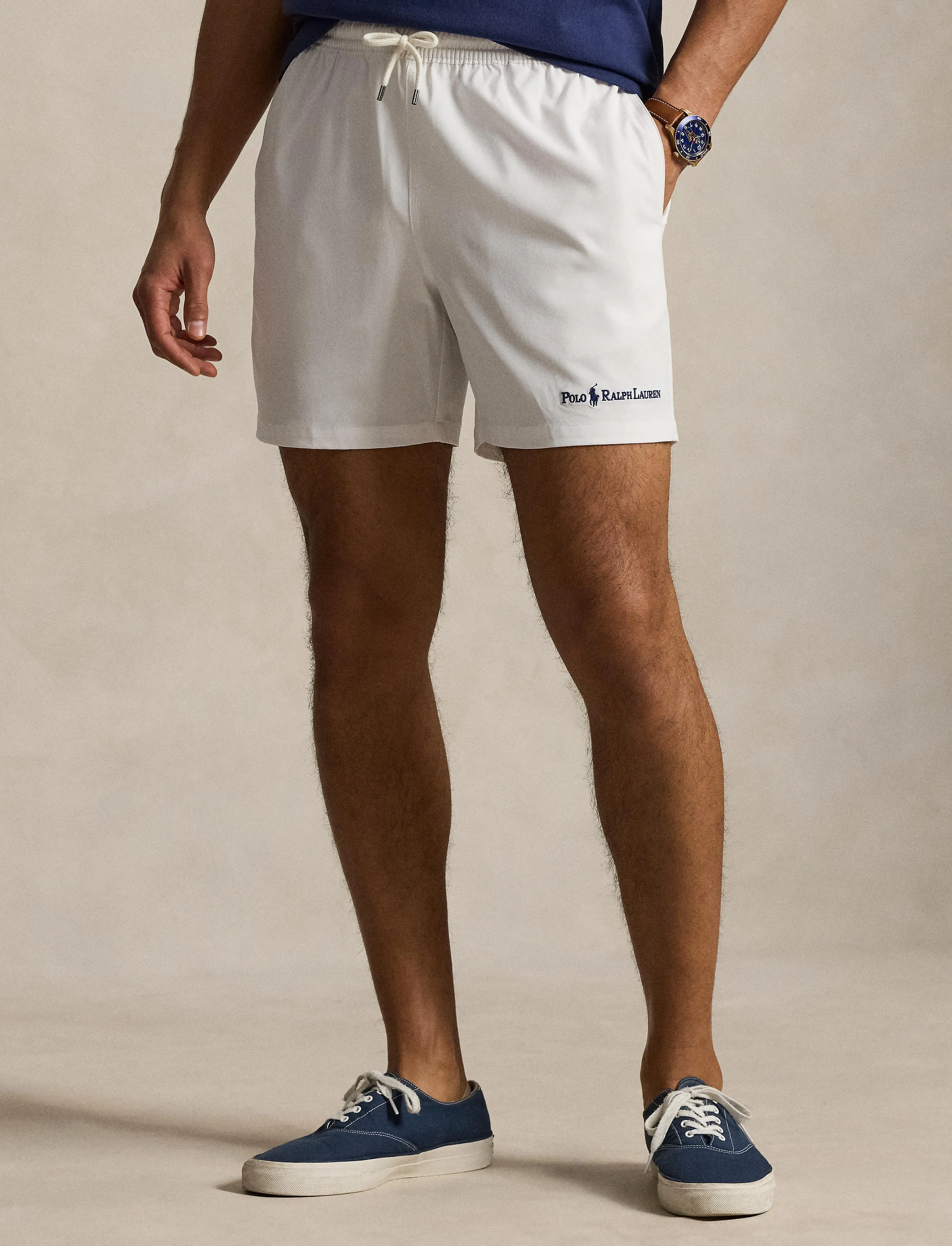 Polo Ralph Lauren 5.75-Inch Traveler Classic Swim Trunk, M, White, Badetøj > Shorts, Herre
