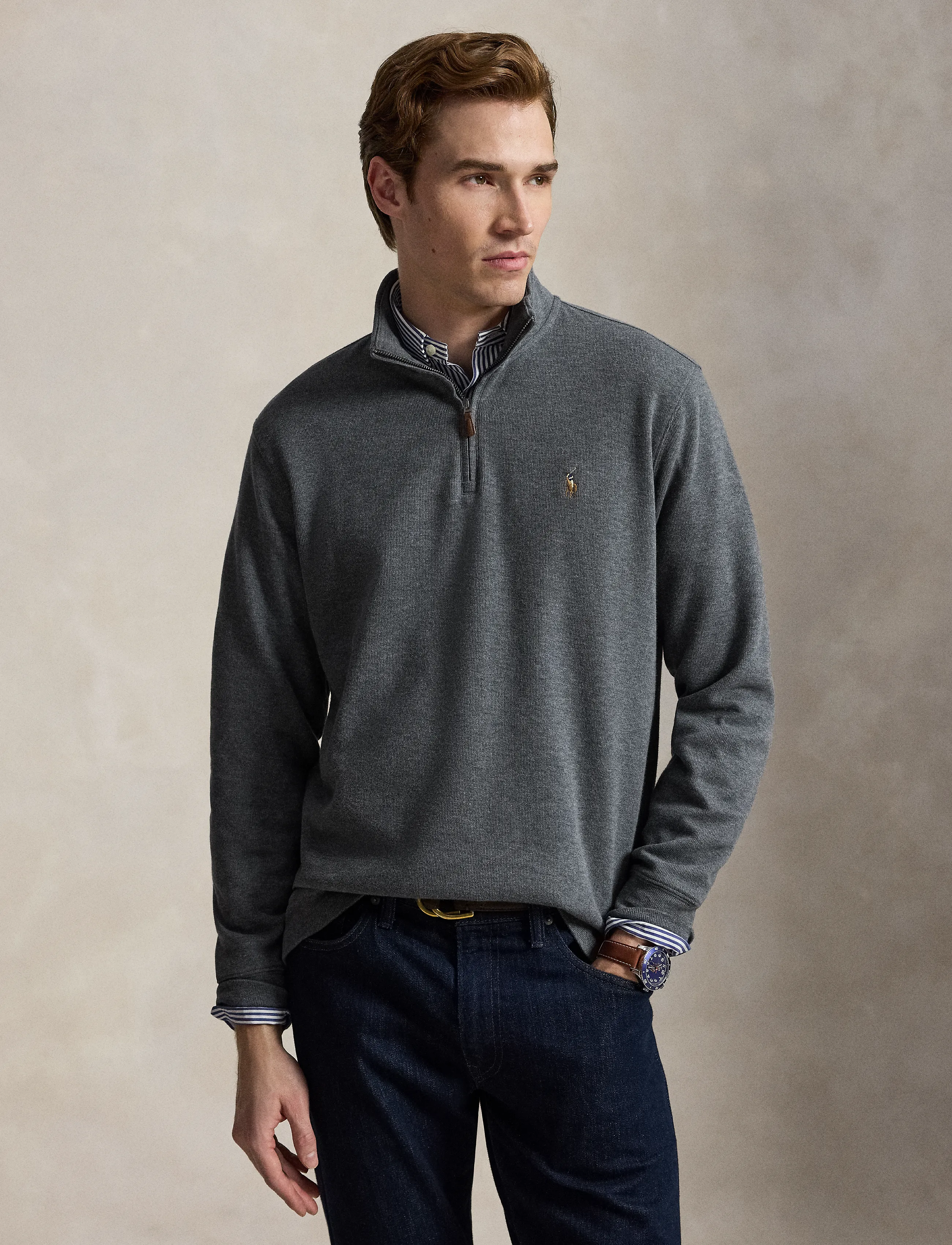 Polo Ralph Lauren - 40/1 DBL KNIT JACQ-KNT-PULLOVER - pullover mit halbem reißverschluss - barclay heather - 4