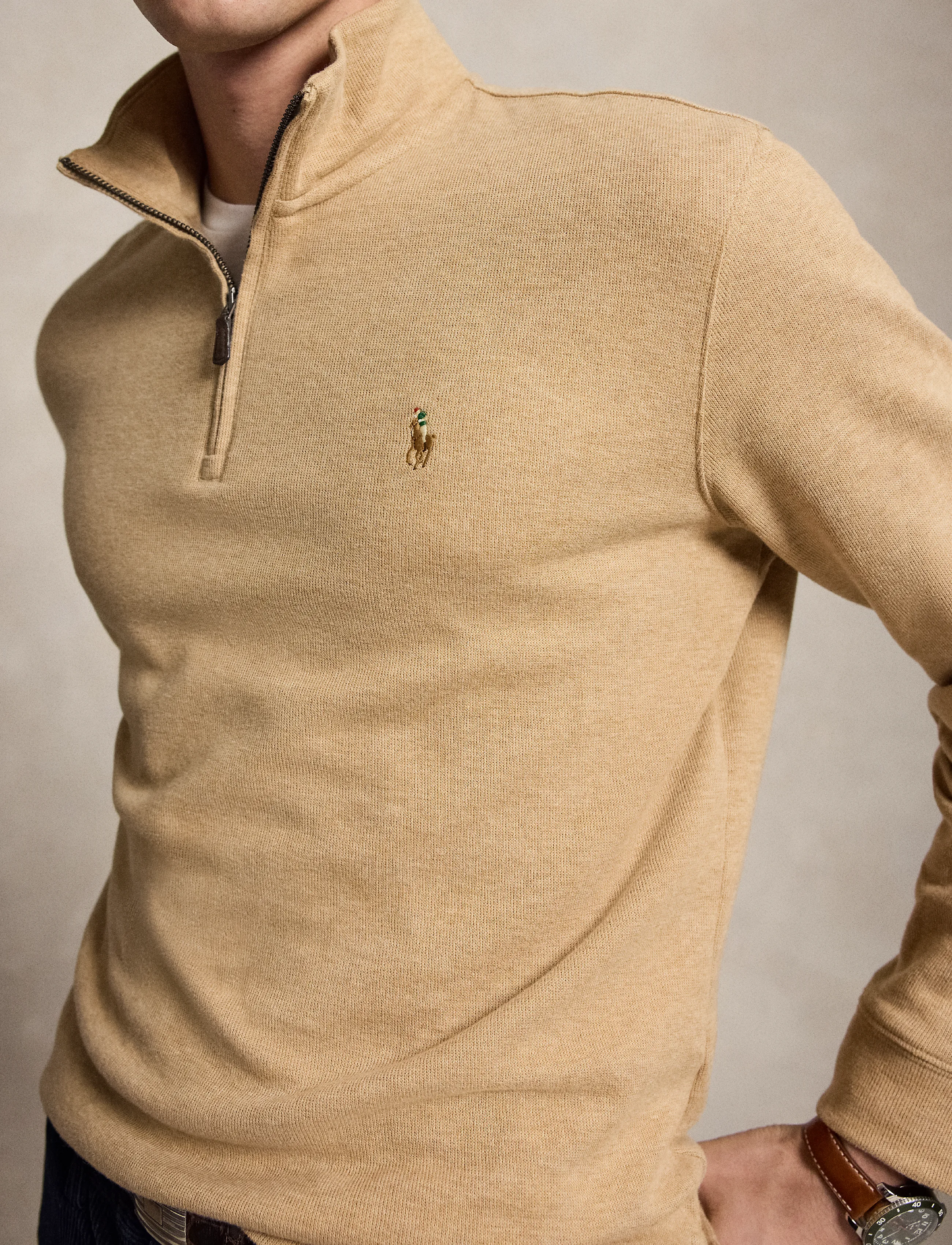 Polo Ralph Lauren - 40/1 DBL KNIT JACQ-KNT-PULLOVER - pullover mit halbem reißverschluss - classic camel hea - 3