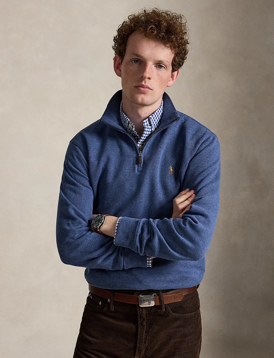 Polo Ralph Lauren - 40/1 DBL KNIT JACQ-KNT-PULLOVER - pullover mit halbem reißverschluss - derby blue heathe - 0
