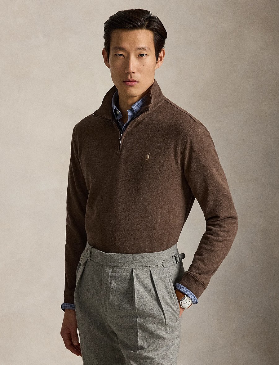 Polo Ralph Lauren - 40/1 DBL KNIT JACQ-KNT-PULLOVER - pullover mit halbem reißverschluss - nutmeg brown heat - 0
