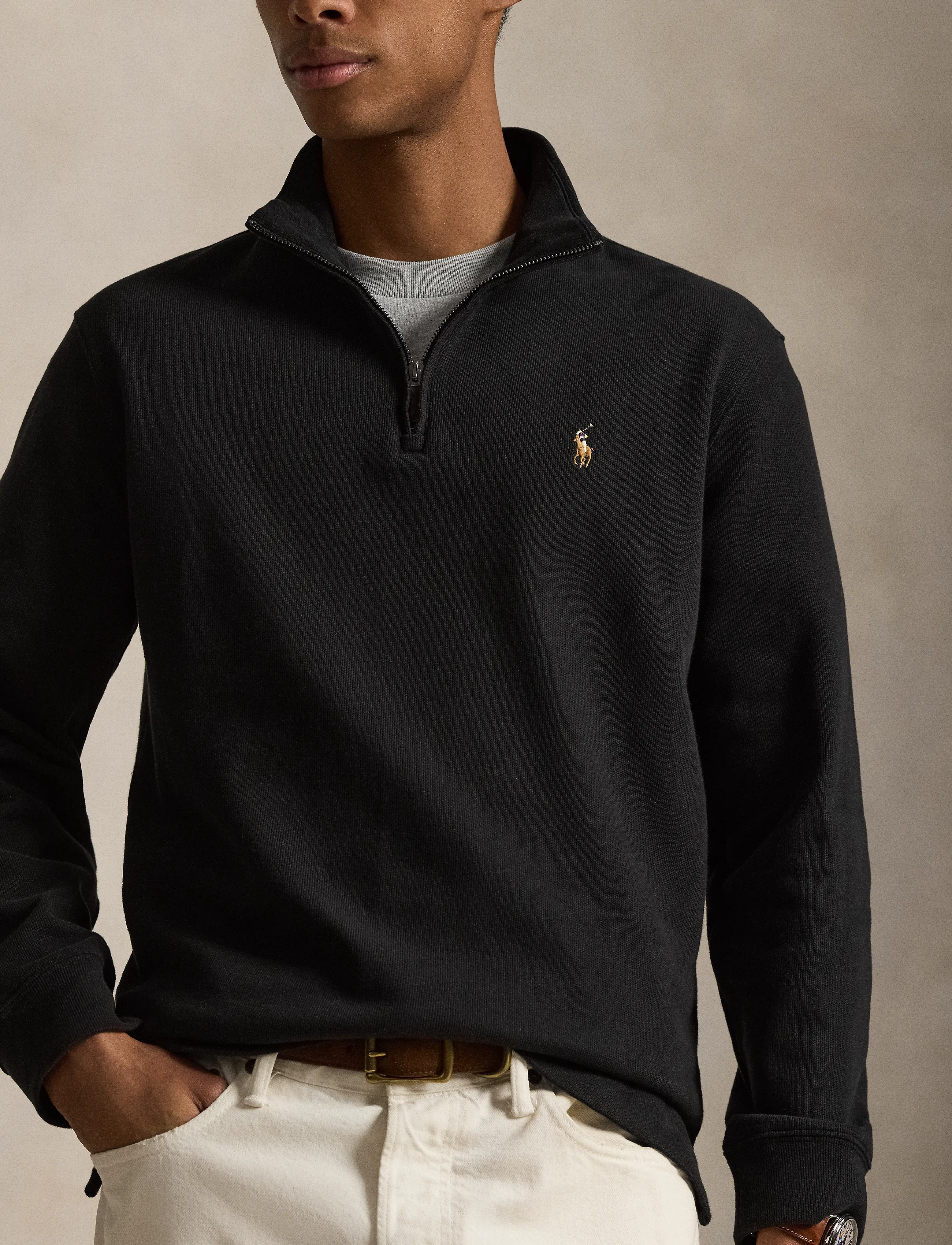 Polo Ralph Lauren - 40/1 DBL KNIT JACQ-KNT-PULLOVER - pullover mit halbem reißverschluss - polo black - 3