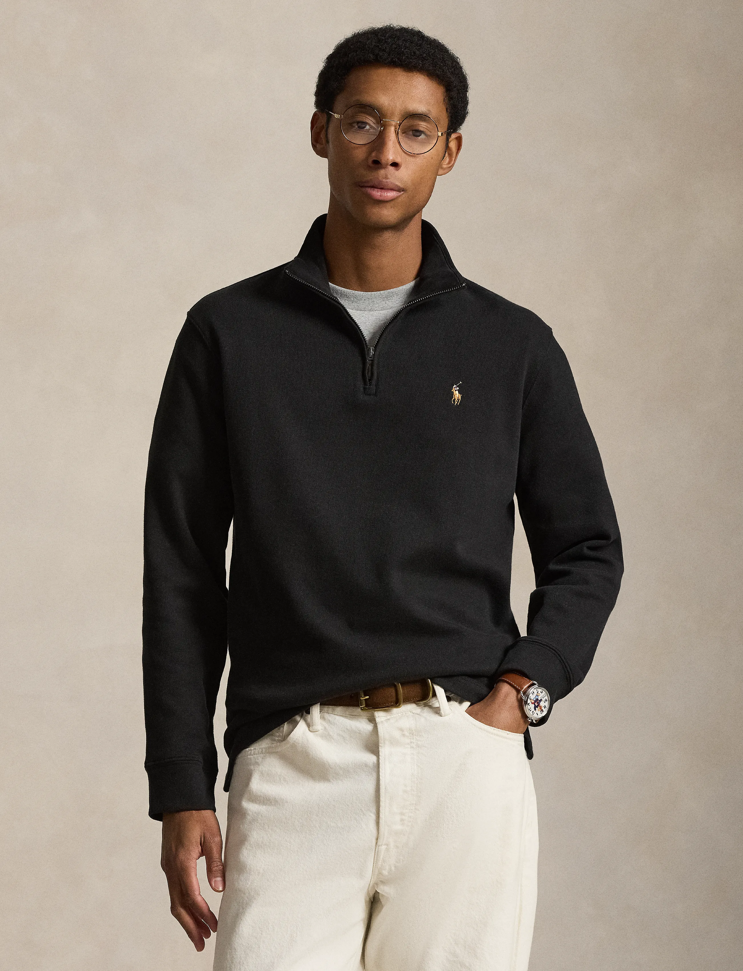 Polo Ralph Lauren - 40/1 DBL KNIT JACQ-KNT-PULLOVER - pullover mit halbem reißverschluss - polo black - 4
