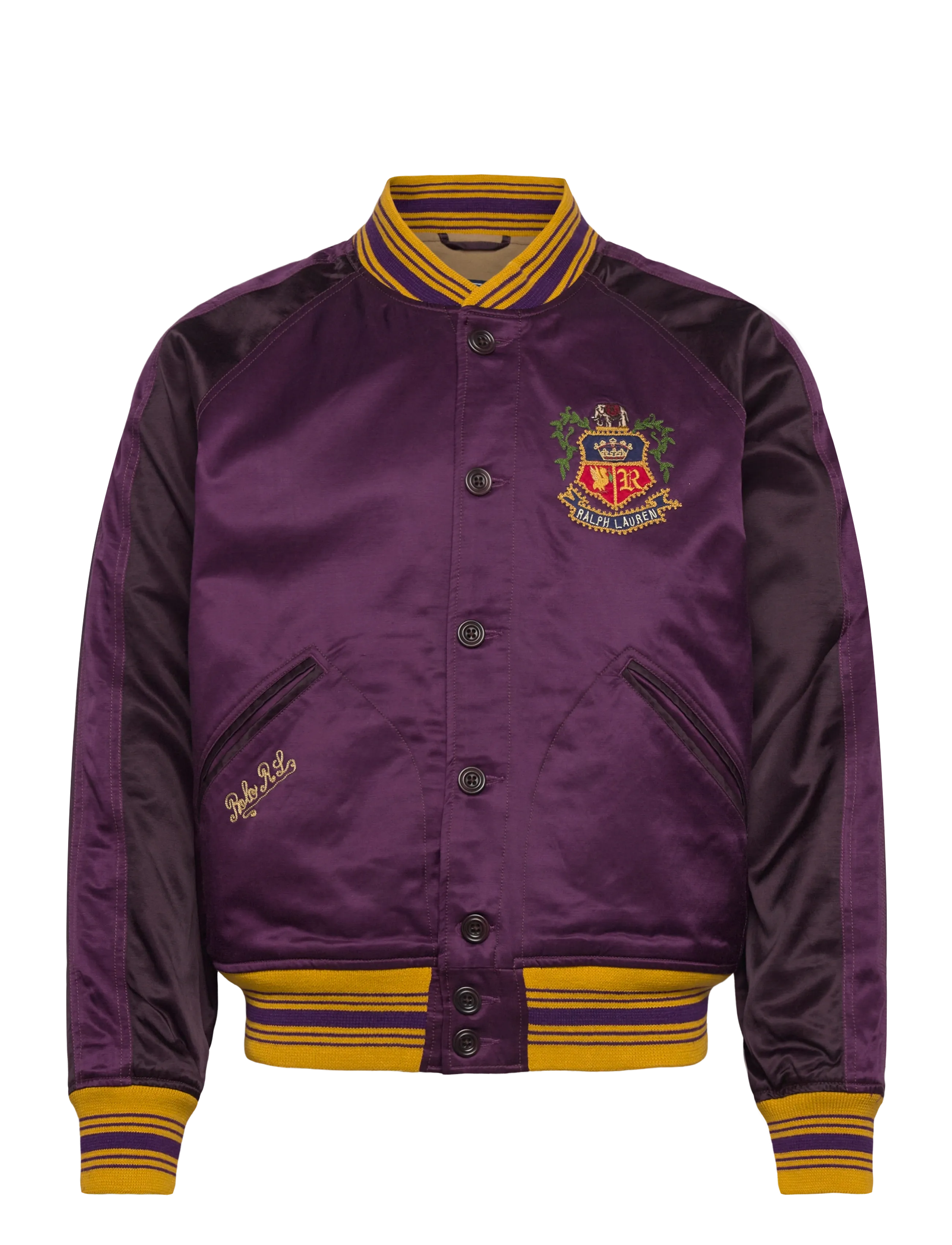 Polo Ralph Lauren Embroidered Satin Baseball Jacket - Jackor - BURGUNDY ROSE/STA / purple
