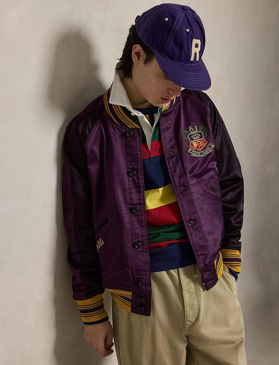 Polo Ralph Lauren - Embroidered Satin Baseball Jacket - kurtki varsity - burgundy rose/sta - 3