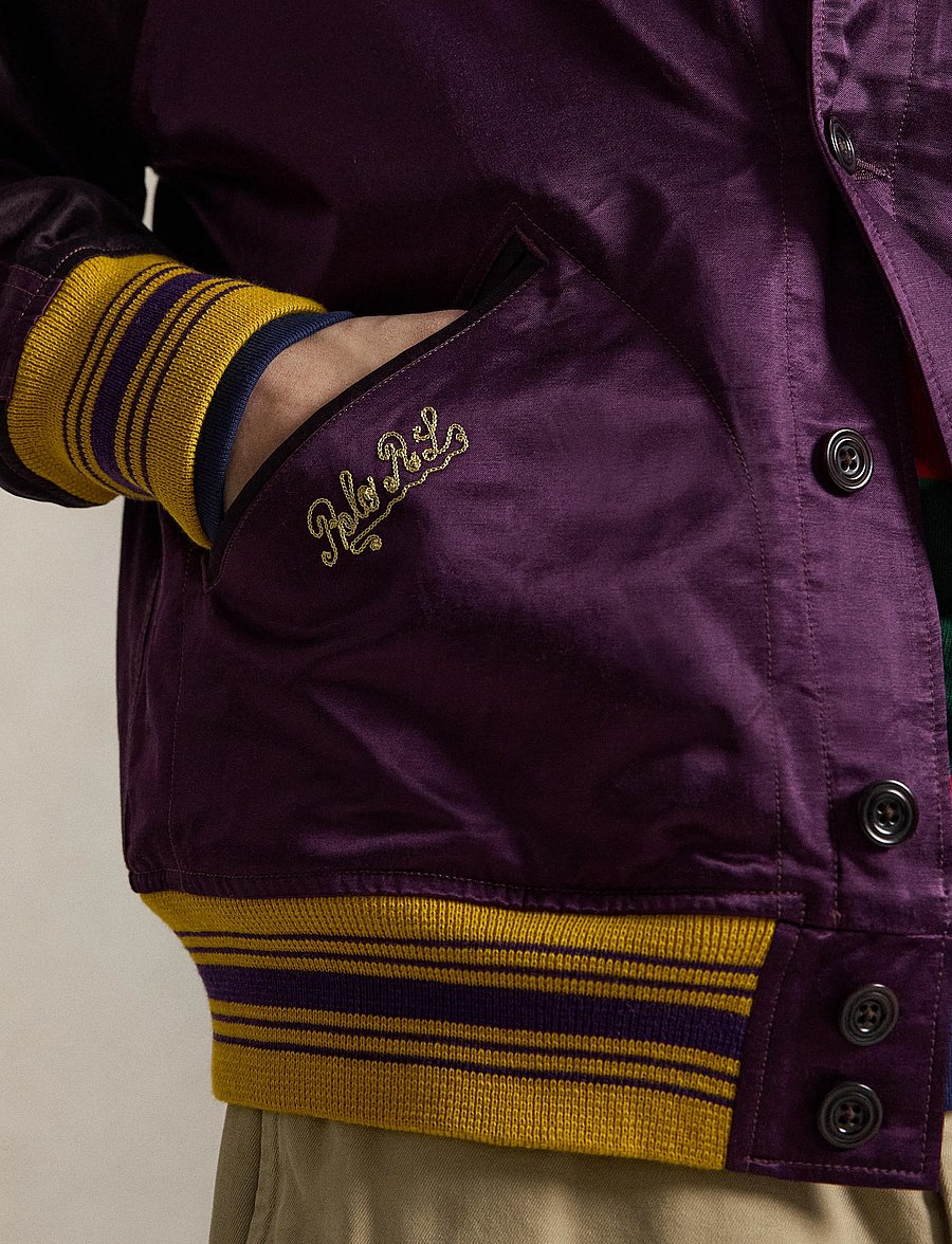 Polo Ralph Lauren - Embroidered Satin Baseball Jacket - kurtki varsity - burgundy rose/sta - 5
