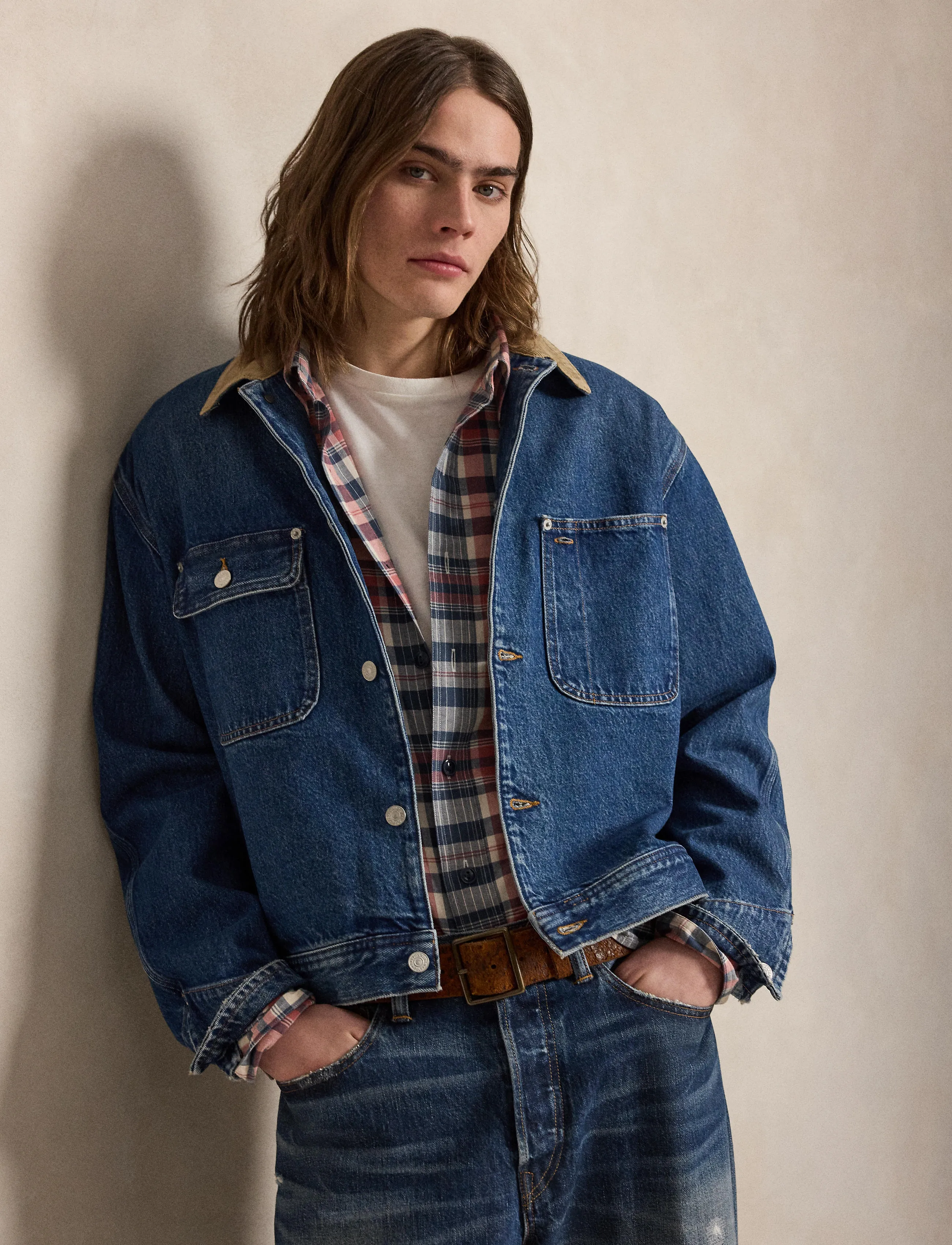 Polo Ralph Lauren Denim Corduroy-Collar Trucker Jacket - Vuorittomat farkkutakit - OUTPOST / blue