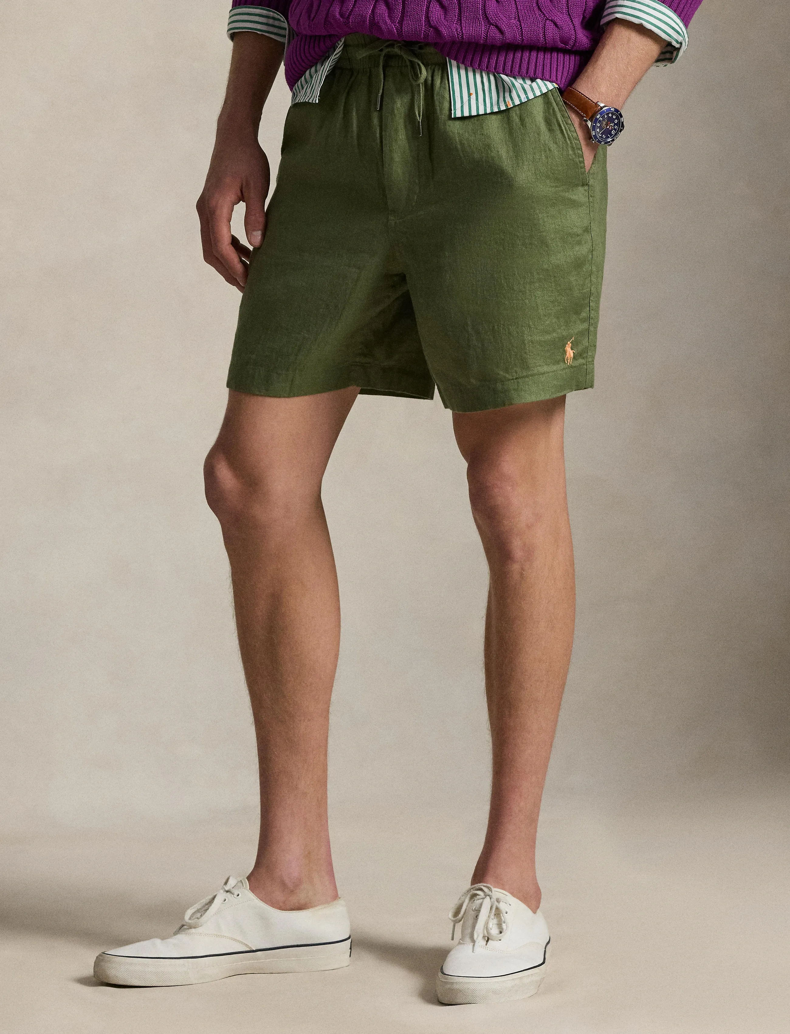 Polo Ralph Lauren 6-Inch Polo Prepster Linen Short - Linnekläder - GARDEN TRAIL / green