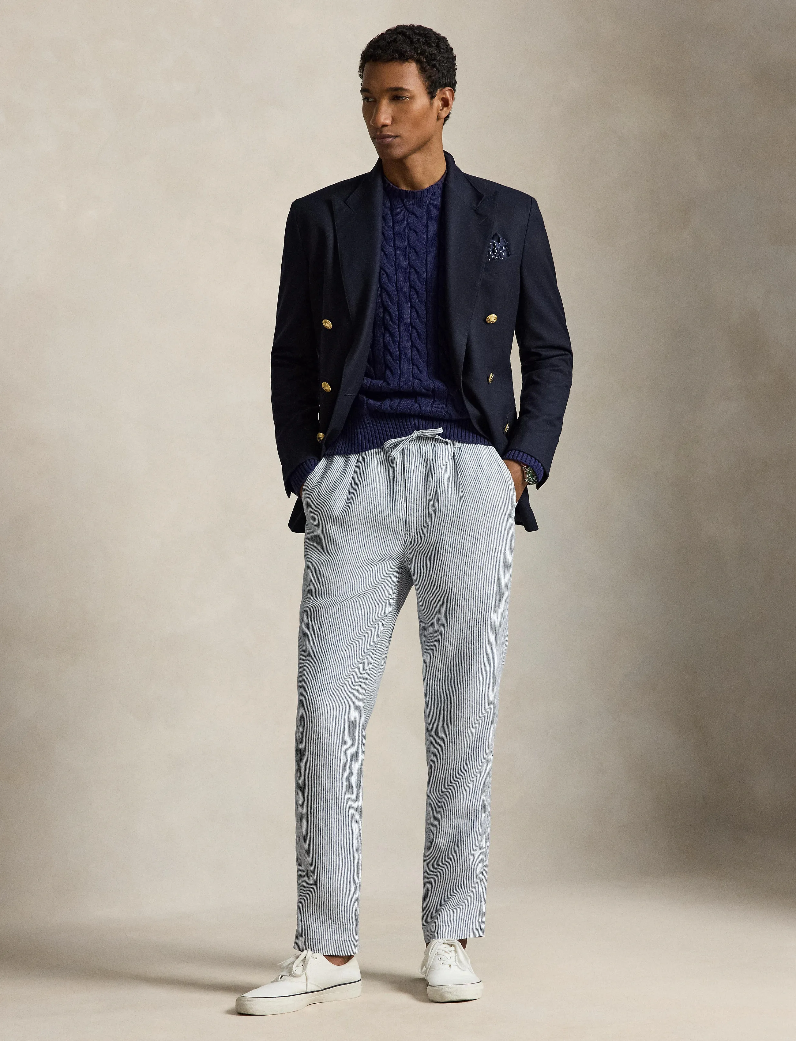 Polo Ralph Lauren - Lateef Slim Tapered Fit Linen Pant - leinenhosen - navy micro stripe - 3