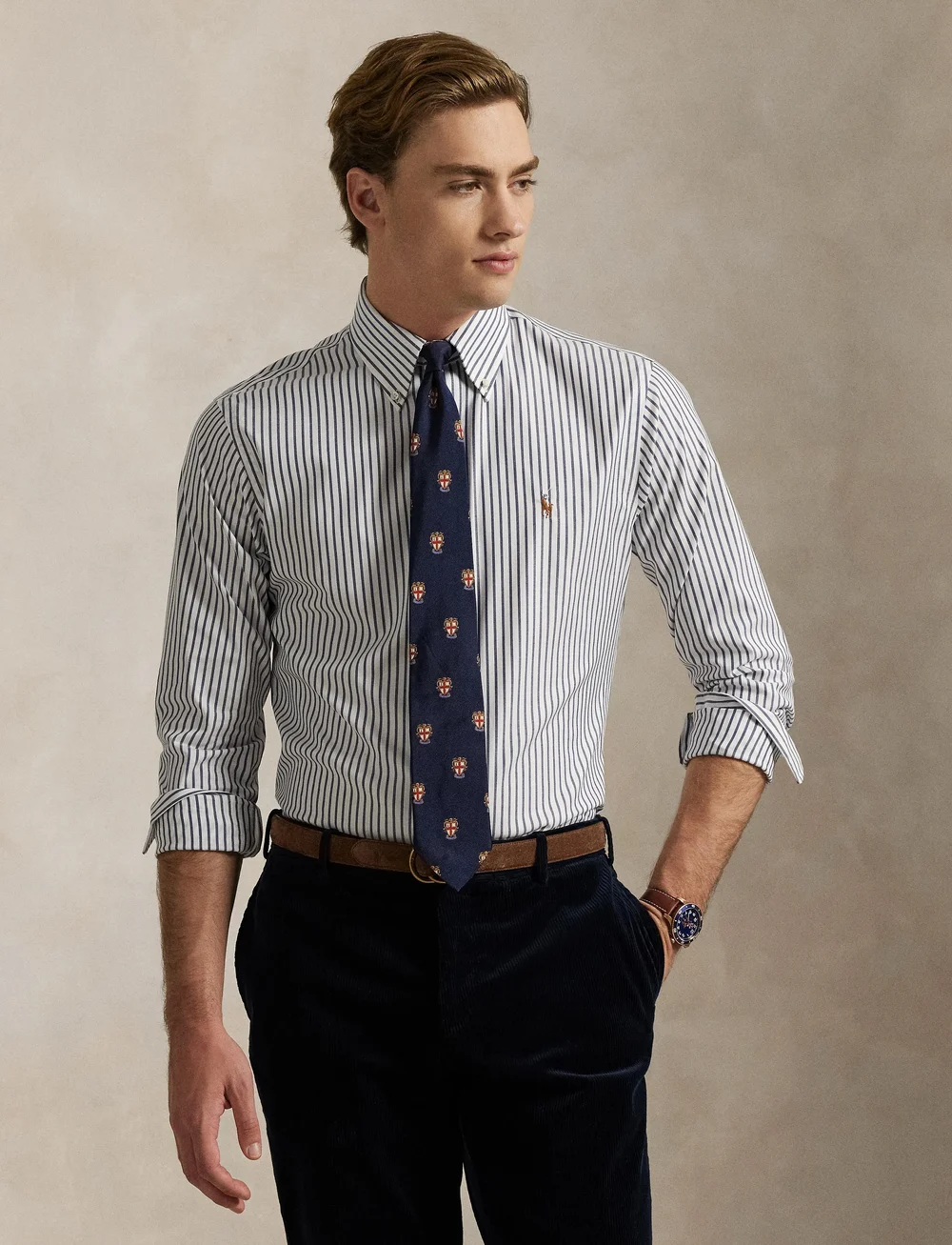 Polo Ralph Lauren - Custom Fit Striped Pinpoint Oxford Shirt - peruskauluspaidat - 5051a blue/white - 5