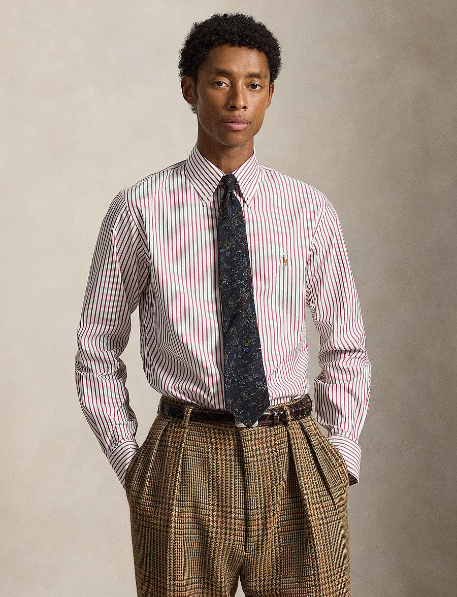 Polo Ralph Lauren - Custom Fit Striped Pinpoint Oxford Shirt - oxford skjorter - 5051b merlot/wine - 1