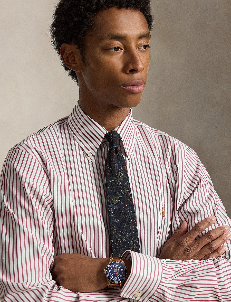 Polo Ralph Lauren - Custom Fit Striped Pinpoint Oxford Shirt - oxford skjorter - 5051b merlot/wine - 4