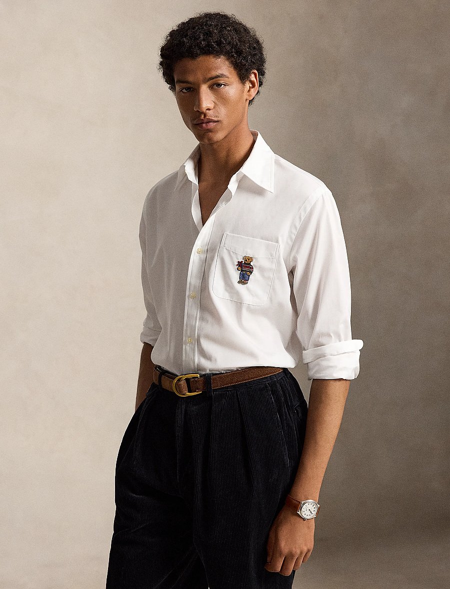 Polo Ralph Lauren - Custom Fit Polo Bear Poplin Shirt - casual overhemden - white w/holiday b - 1