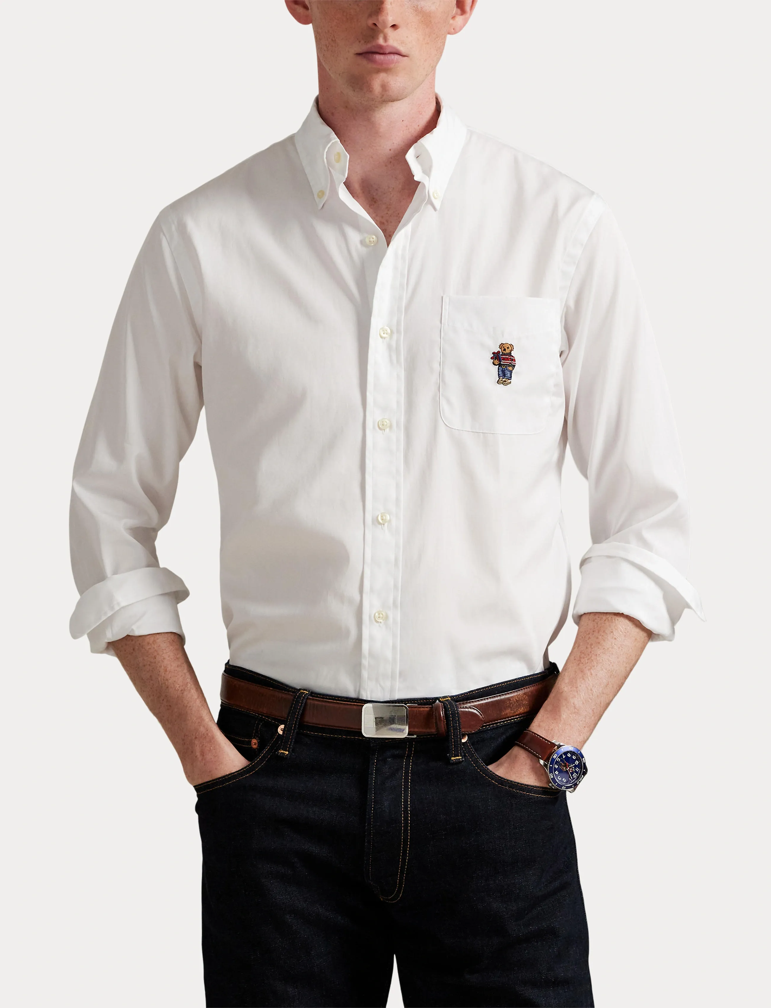 Polo Ralph Lauren - Custom Fit Polo Bear Poplin Shirt - kasdienio stiliaus marškiniai - white w/holiday b - 5