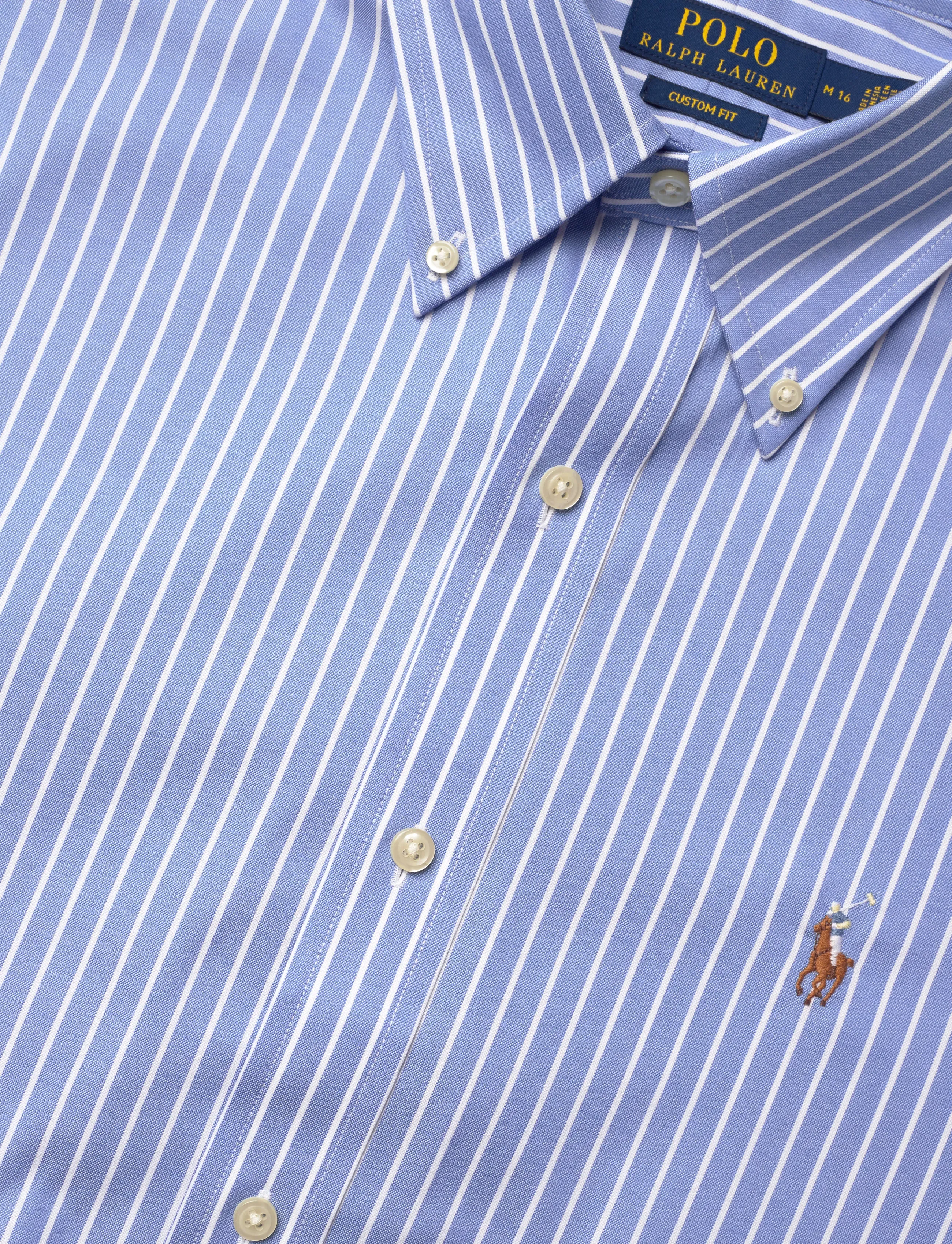 Polo Ralph Lauren - Custom Fit Striped Pinpoint Oxford Shirt - stribede skjorter - 7091a azure/white - 4